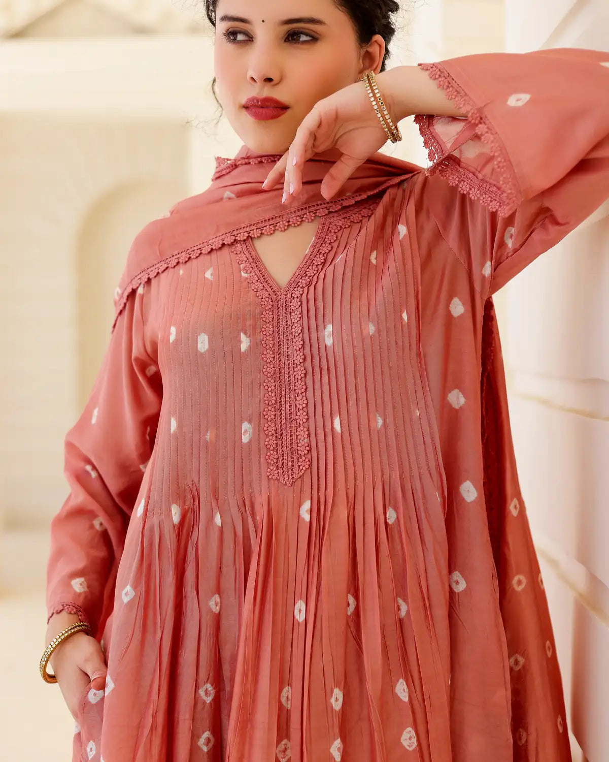 Terra Bloom Chanderi Hand Bandhej Suit Set with Dupatta - AS-TTME-24 (7)