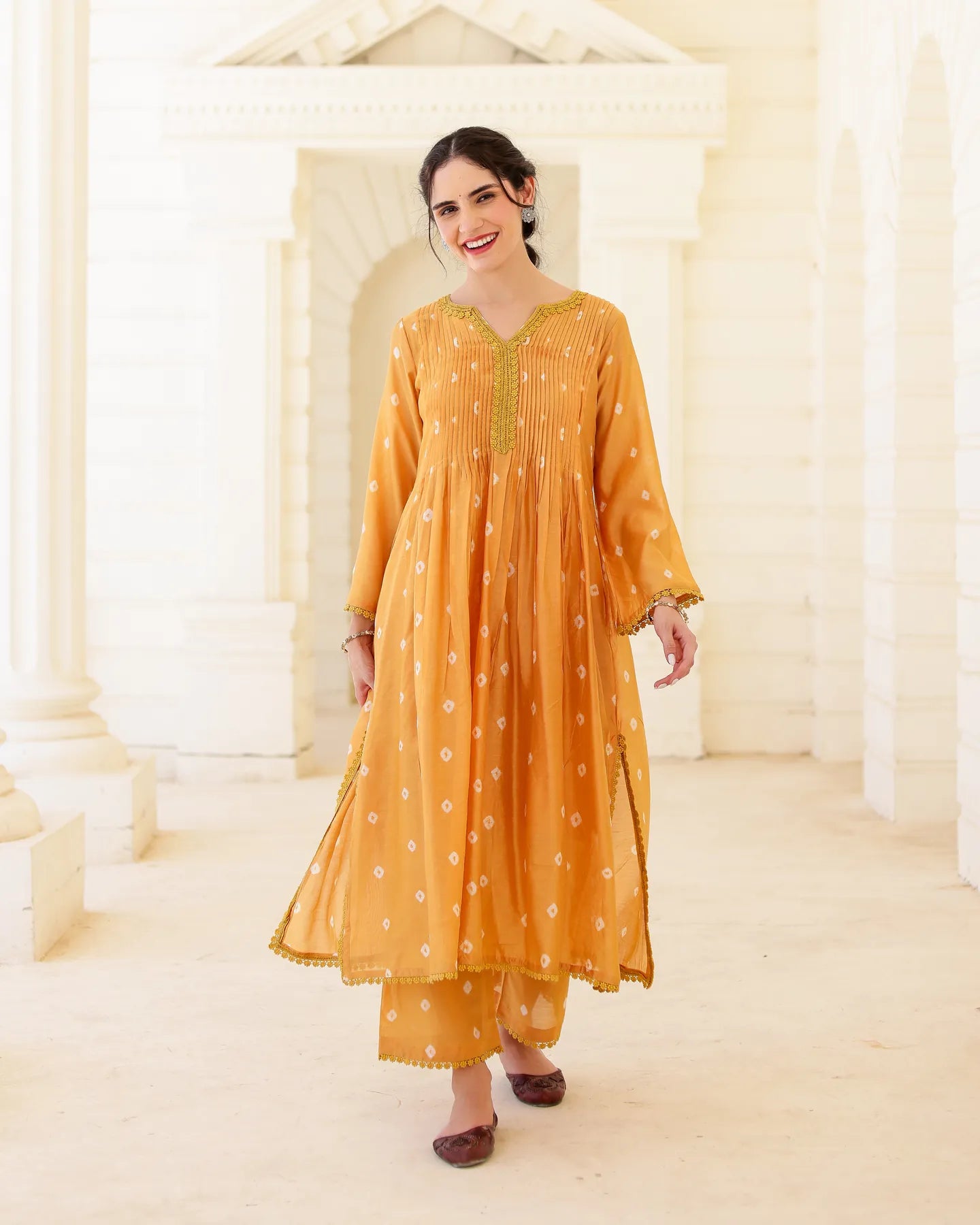 Solara Mustard Yellow Chanderi Hand Bandhej Suit Set with Dupatta - AS-TTME-25 (6)
