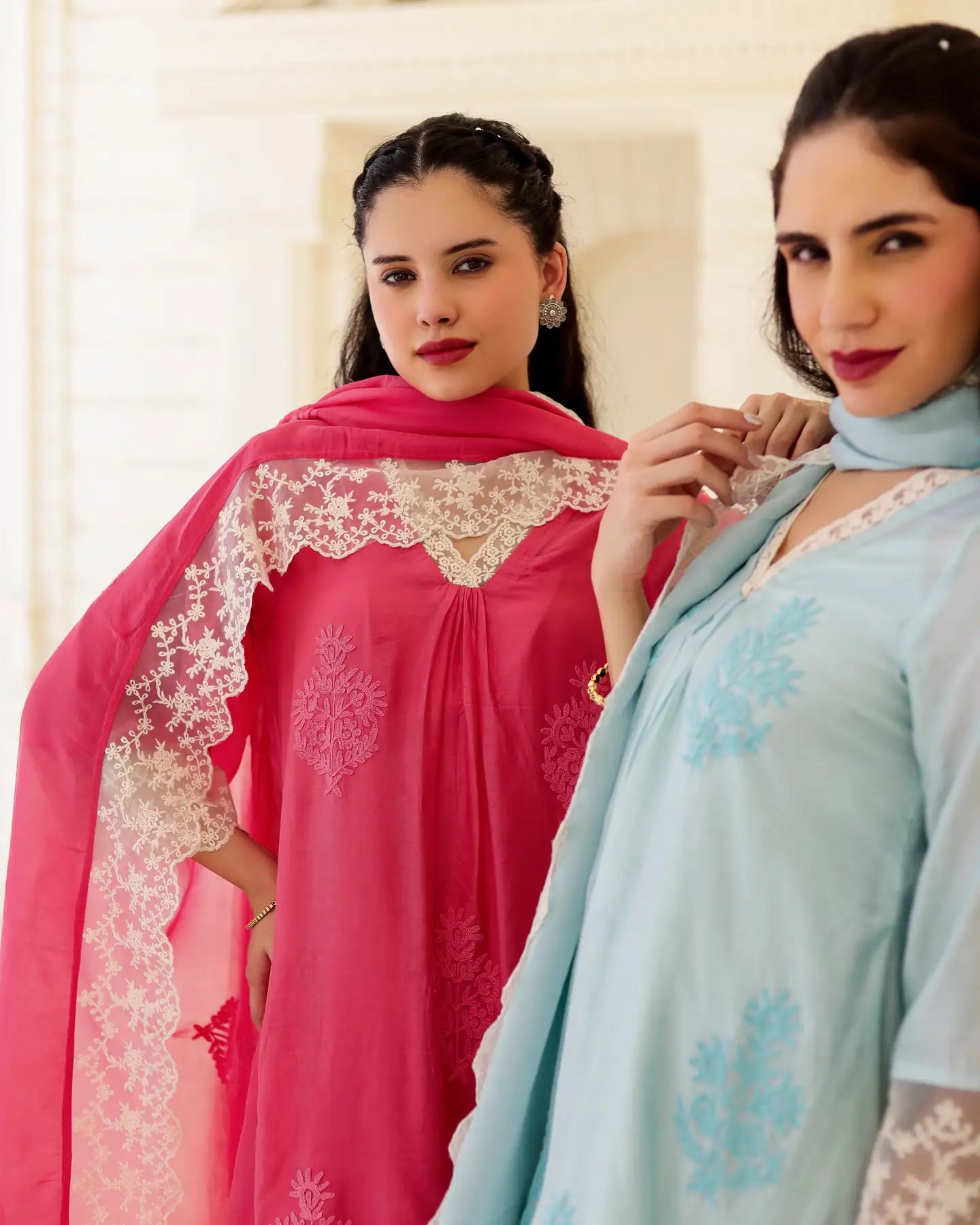 Roséline Pink Chanderi Aari Embroidered Suit Set with Lace Dupatta - AS-TTME-26 (1)