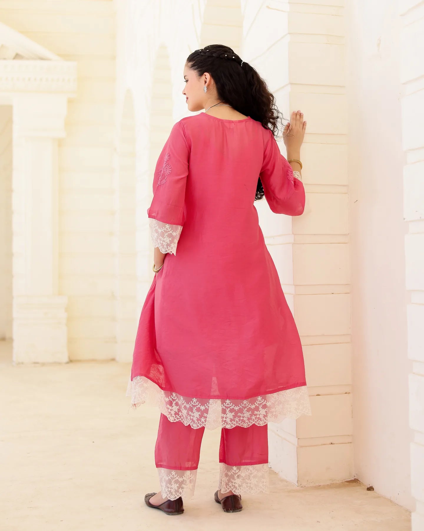 Roséline Pink Chanderi Aari Embroidered Suit Set with Lace Dupatta - AS-TTME-26 (2)