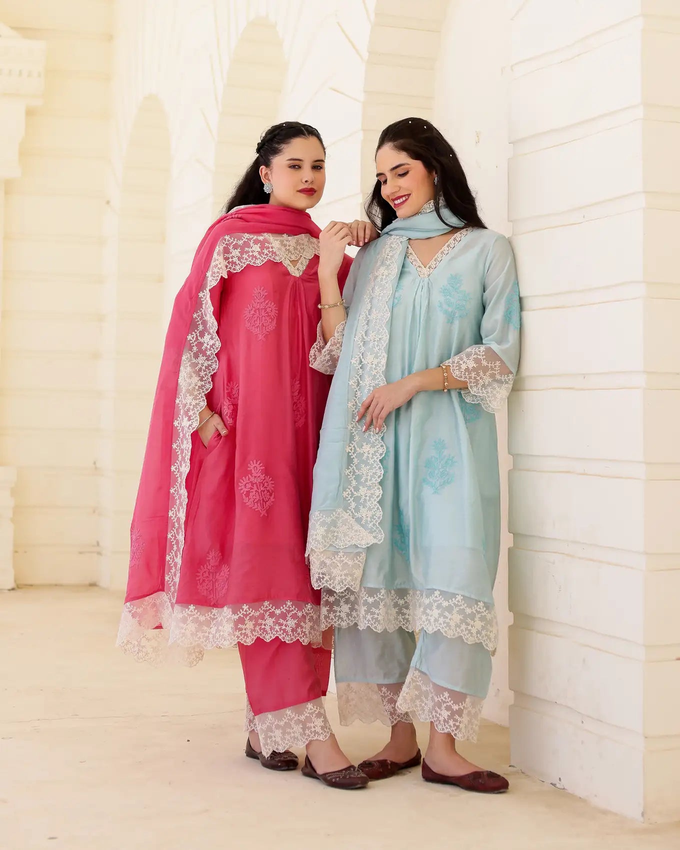 Roséline Pink Chanderi Aari Embroidered Suit Set with Lace Dupatta - AS-TTME-26 (9)
