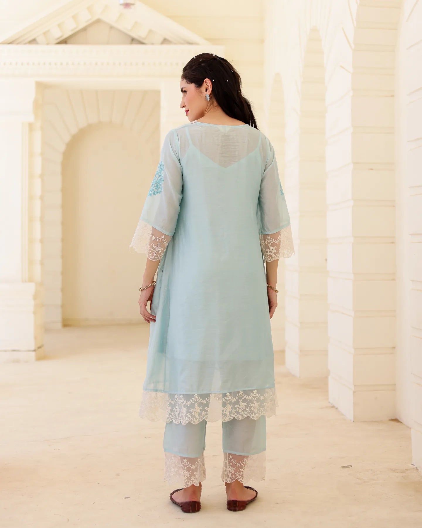 Liora Powder Blue Chanderi Aari Embroidered Suit Set with Lace Dupatta - AS-TTME-27 (4)