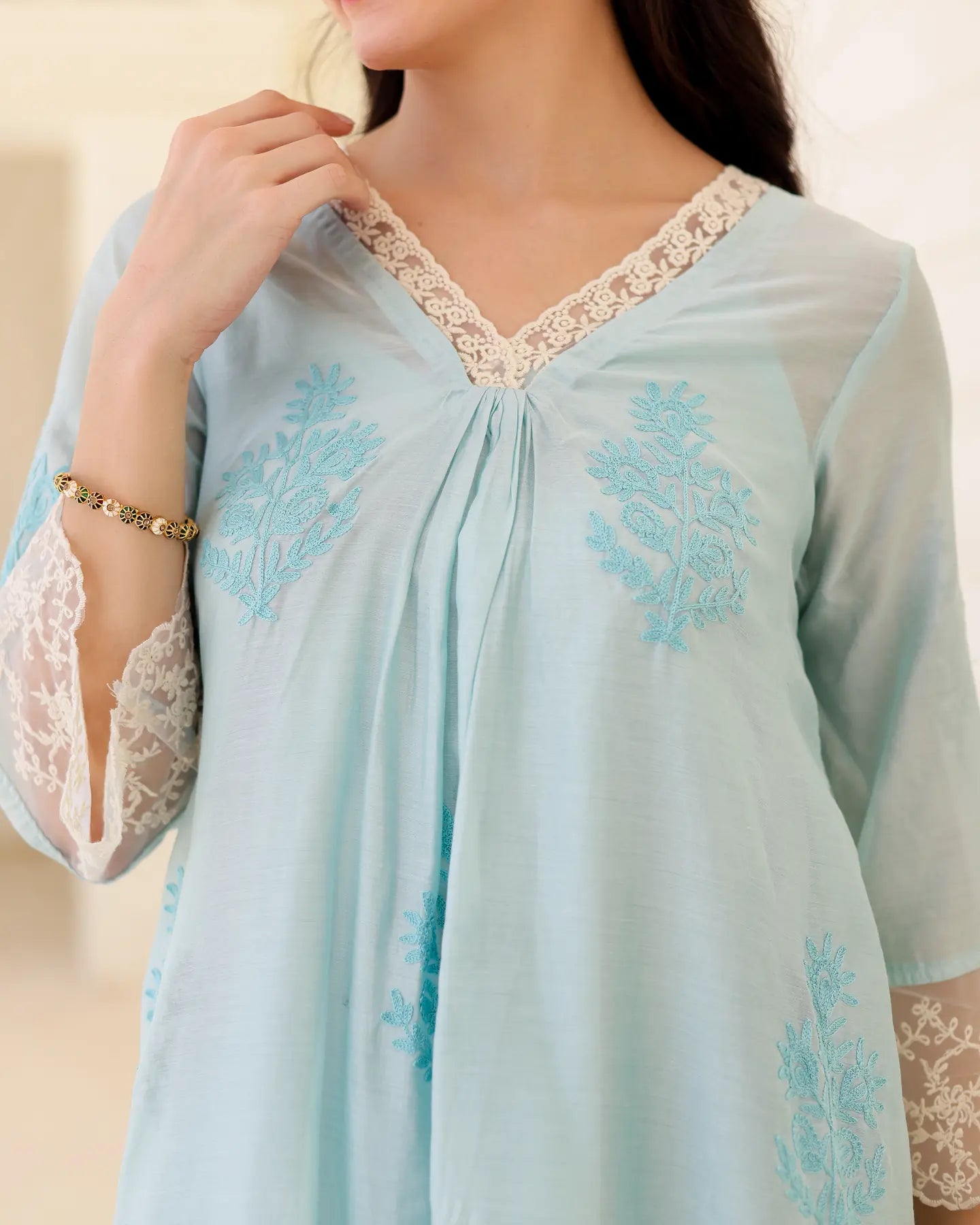 Liora Powder Blue Chanderi Aari Embroidered Suit Set with Lace Dupatta - AS-TTME-27 (6)