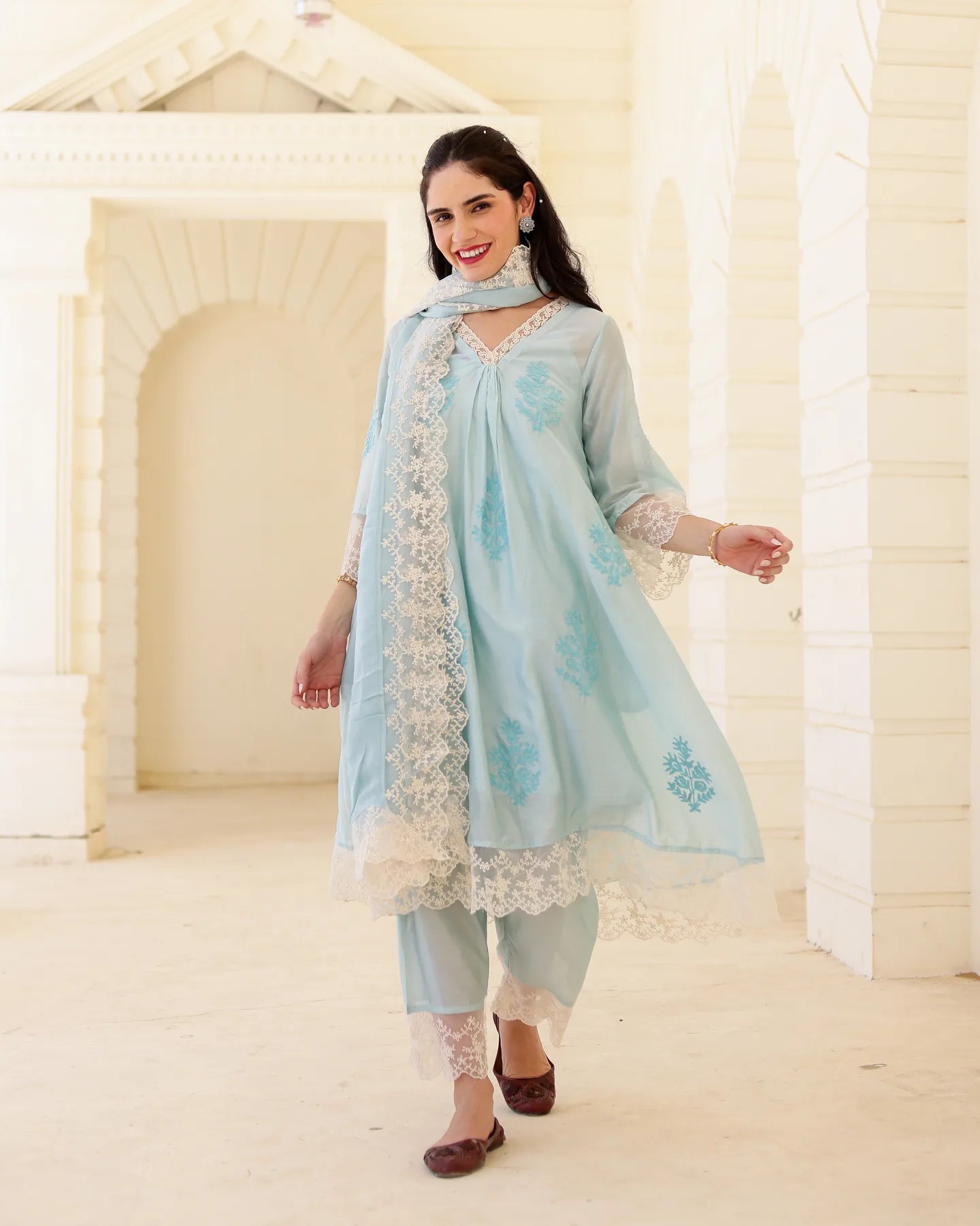 Liora Powder Blue Chanderi Aari Embroidered Suit Set with Lace Dupatta - AS-TTME-27 (7)