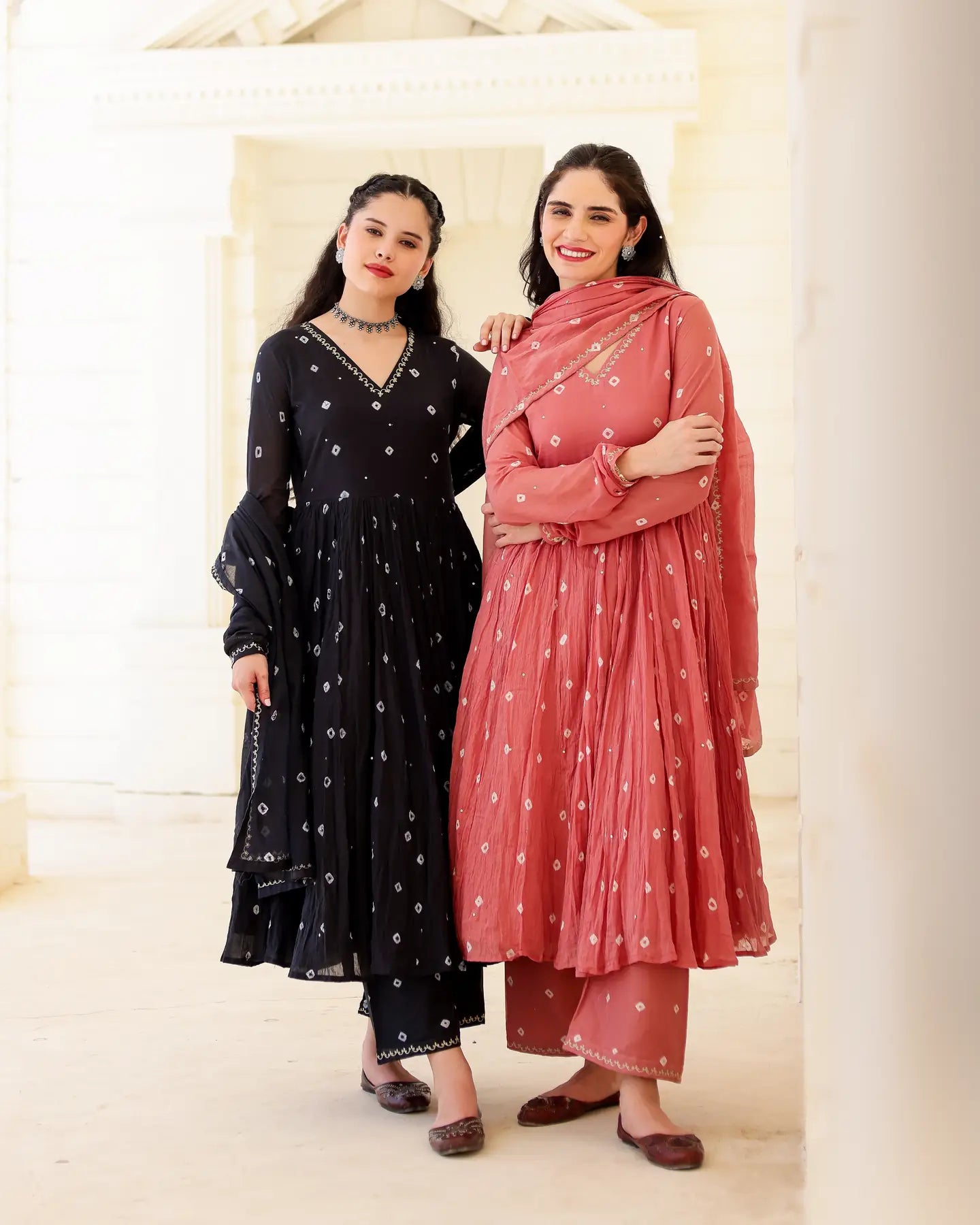 Dusty Rose Cotton Mulmul Bandhani Suit Set with Aari Zari Work - AS-TTME-29 (2)