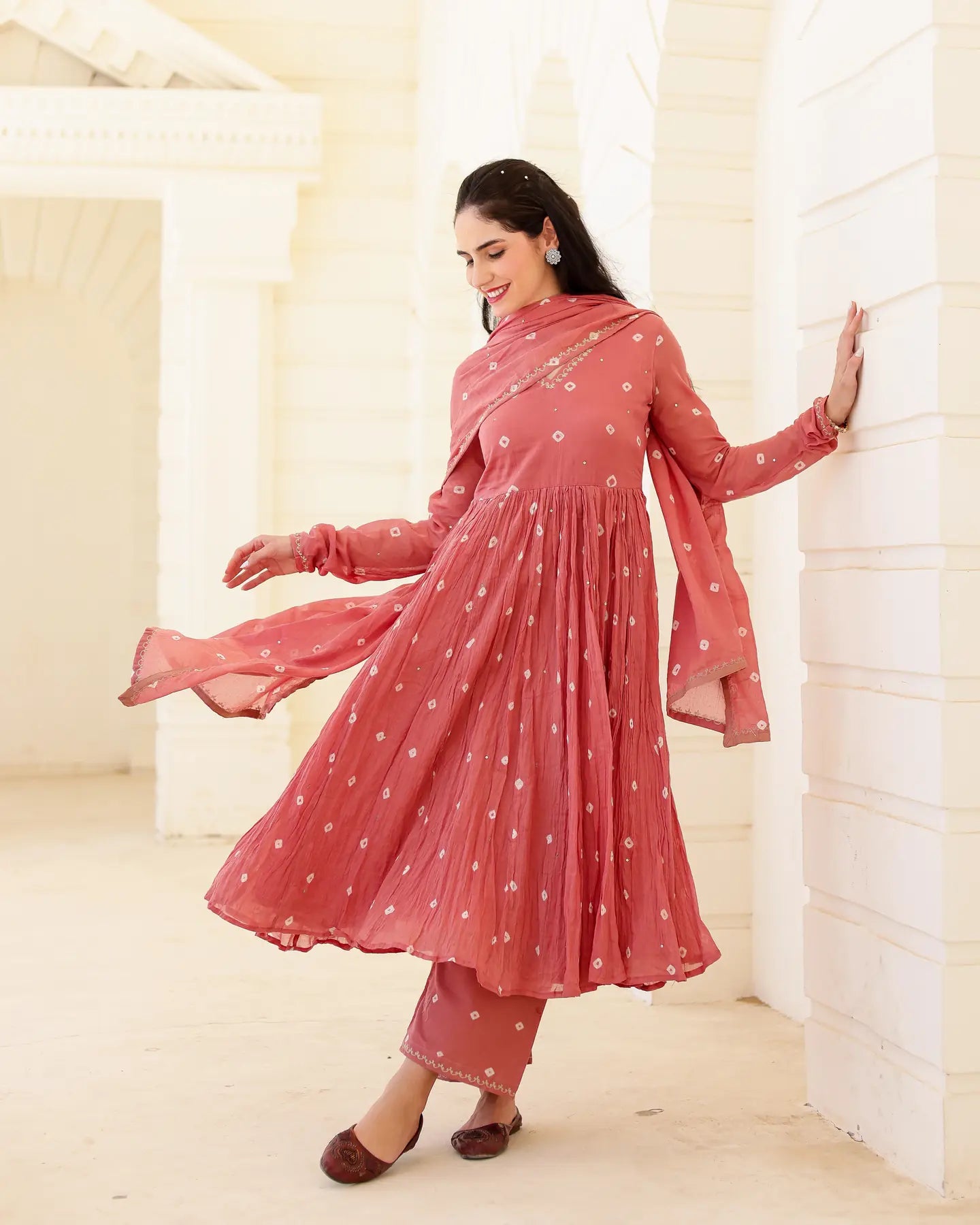 Dusty Rose Cotton Mulmul Bandhani Suit Set with Aari Zari Work - AS-TTME-29 (3)