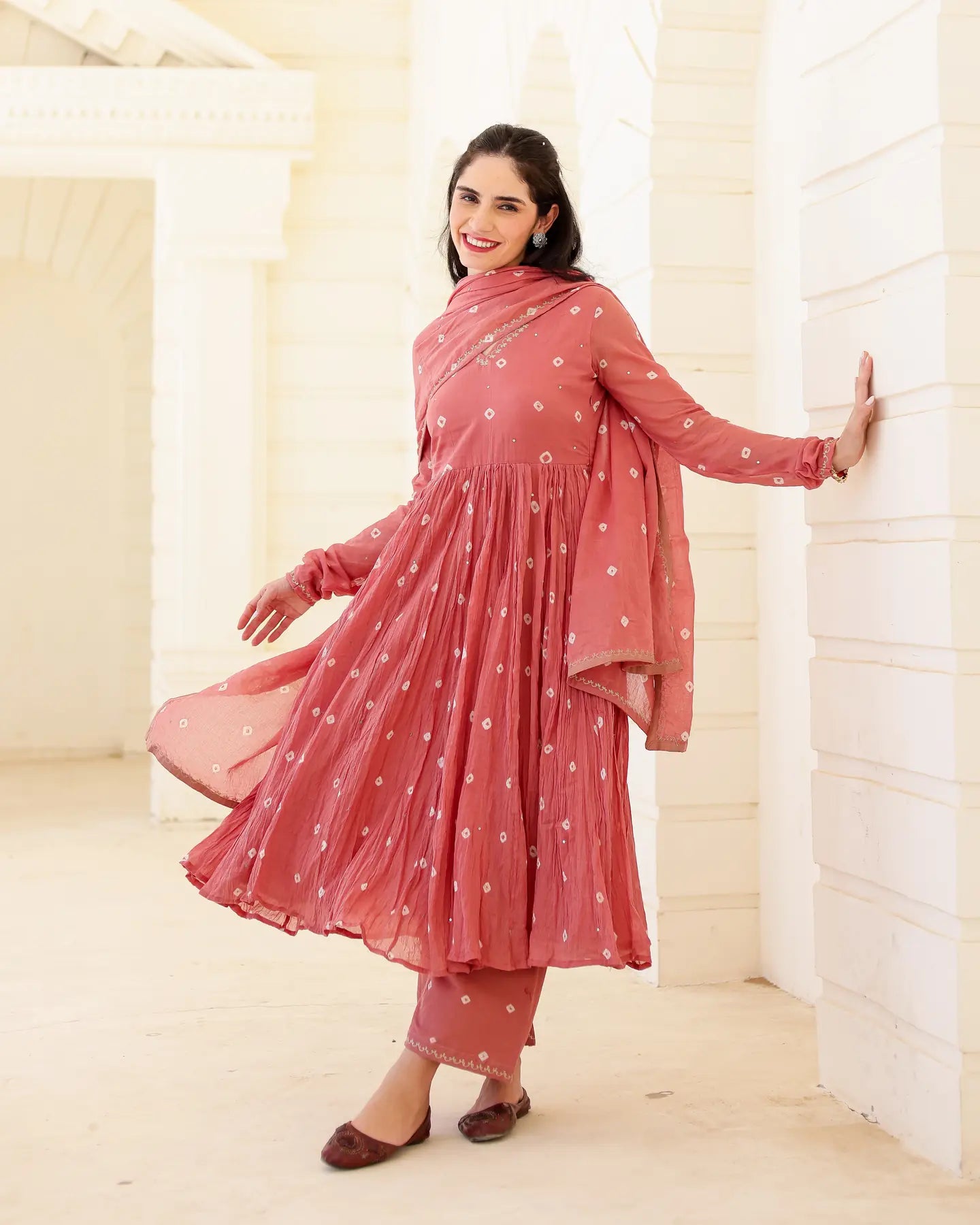 Dusty Rose Cotton Mulmul Bandhani Suit Set with Aari Zari Work - AS-TTME-29 (4)