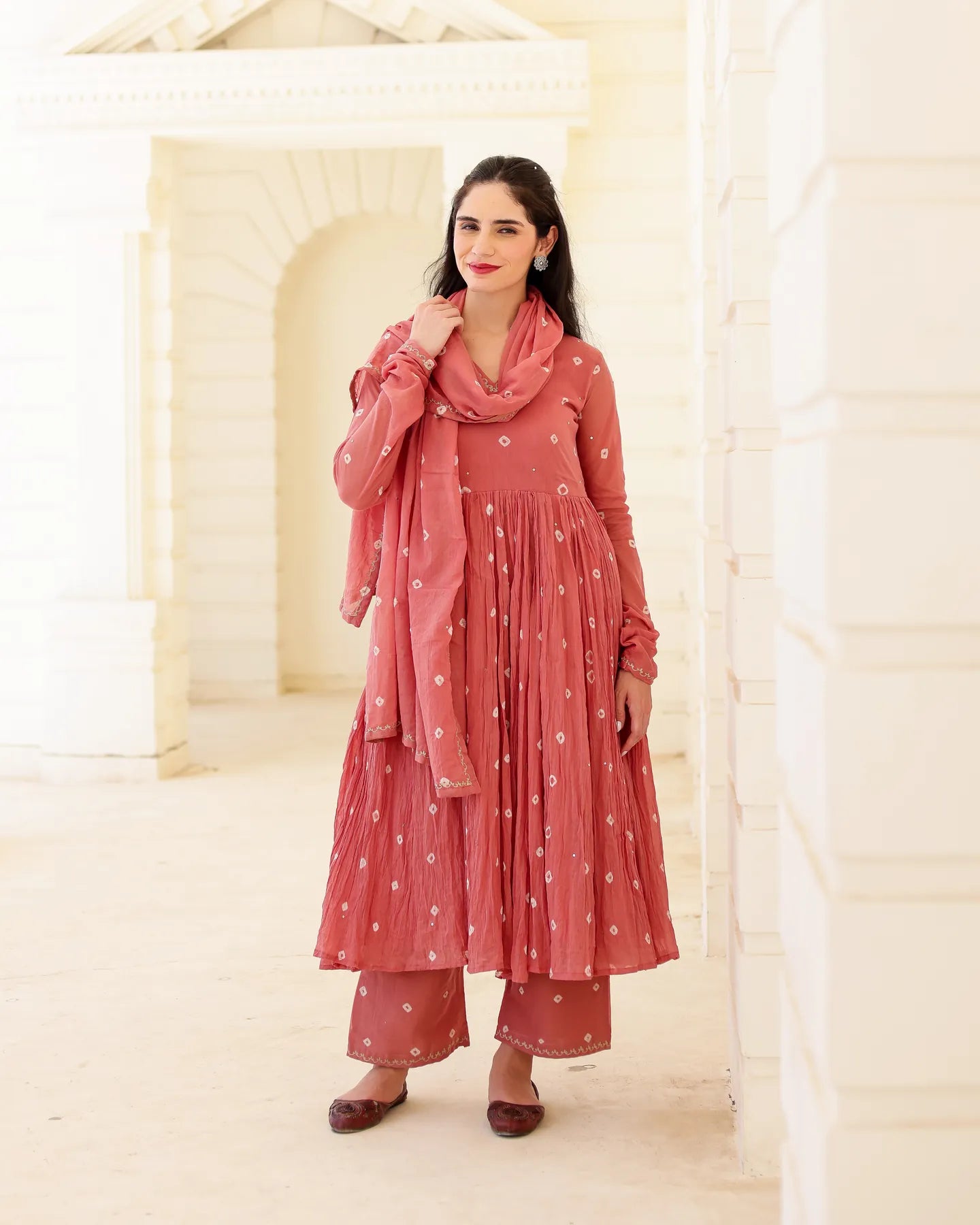 Dusty Rose Cotton Mulmul Bandhani Suit Set with Aari Zari Work - AS-TTME-29 (6)