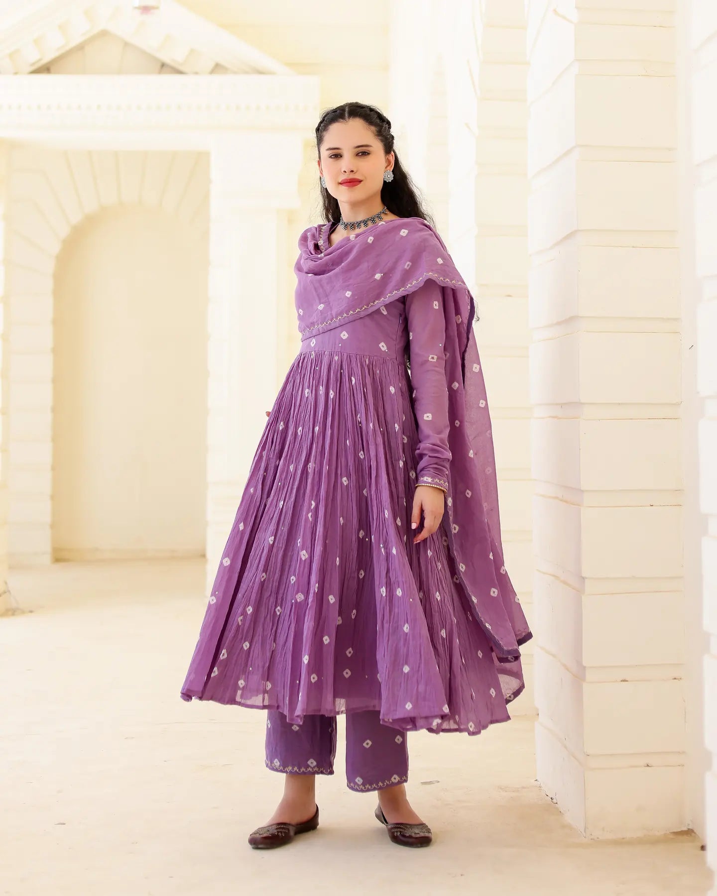Lilac Noor Cotton Mulmul Bandhani Suit Set with Aari Zari Embroidery - AS-TTME-30 (5)