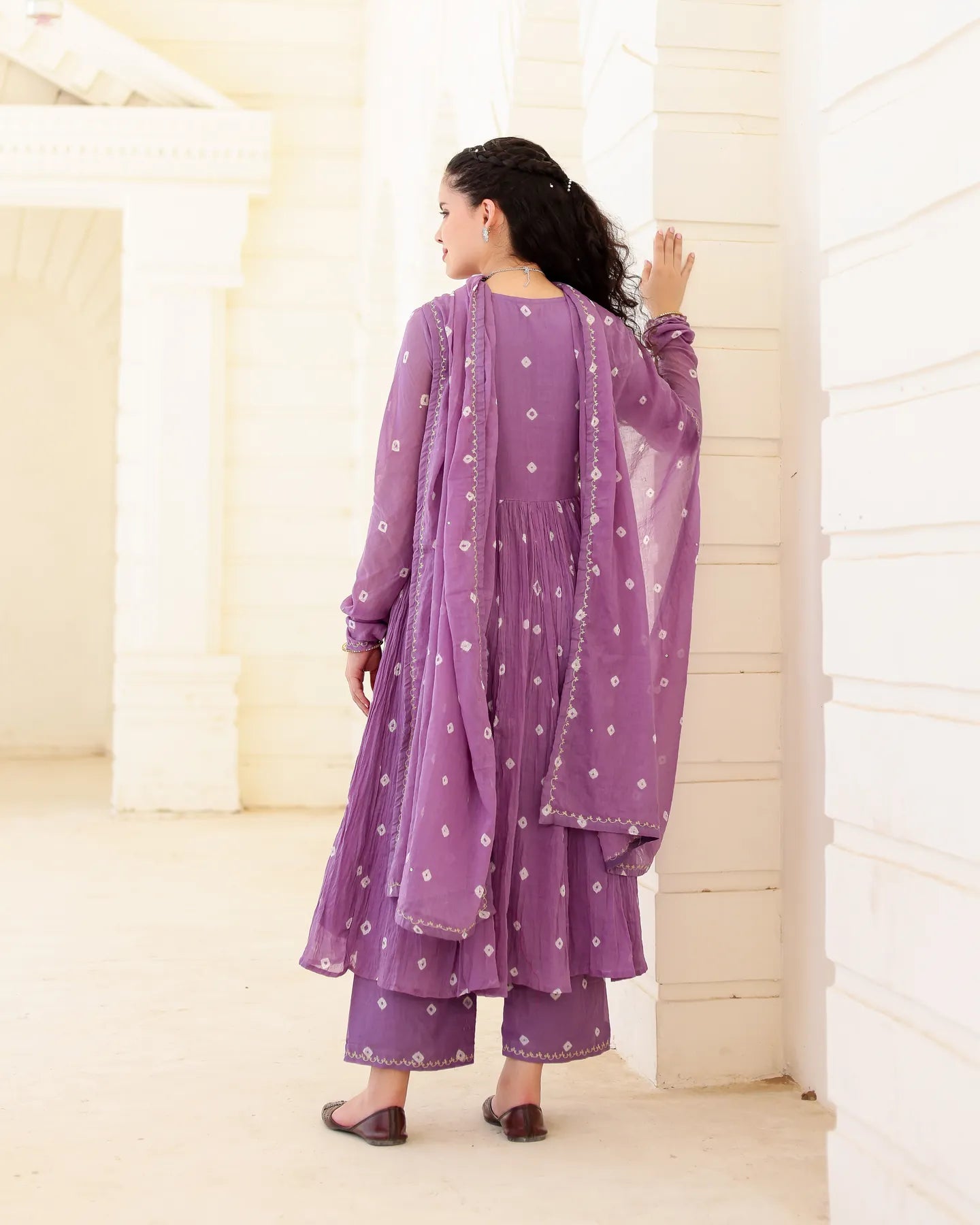 Lilac Noor Cotton Mulmul Bandhani Suit Set with Aari Zari Embroidery - AS-TTME-30 (8)