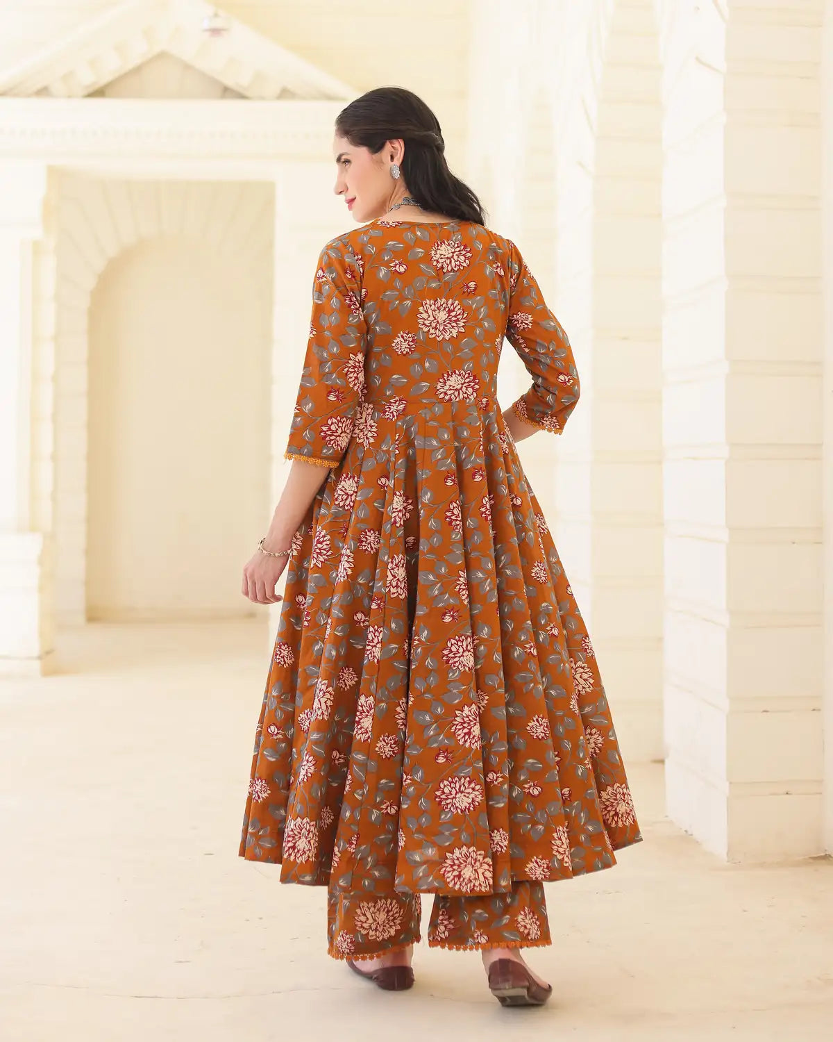 Amber Handblock Cotton Floral Anarkali Suit Set with Doriya Dupatta - AS-TTME-32 (2)
