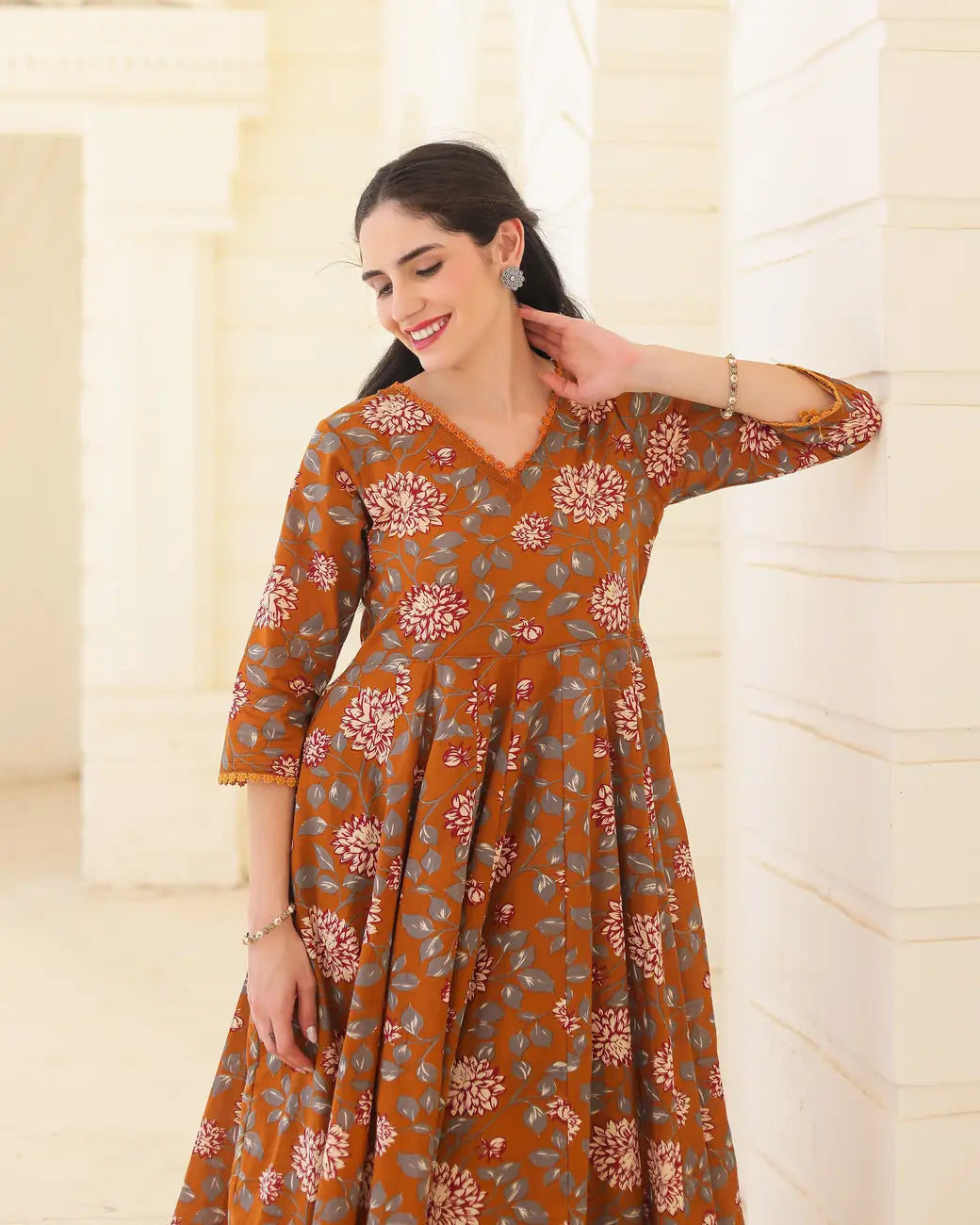 Amber Handblock Cotton Floral Anarkali Suit Set with Doriya Dupatta - AS-TTME-32 (4)