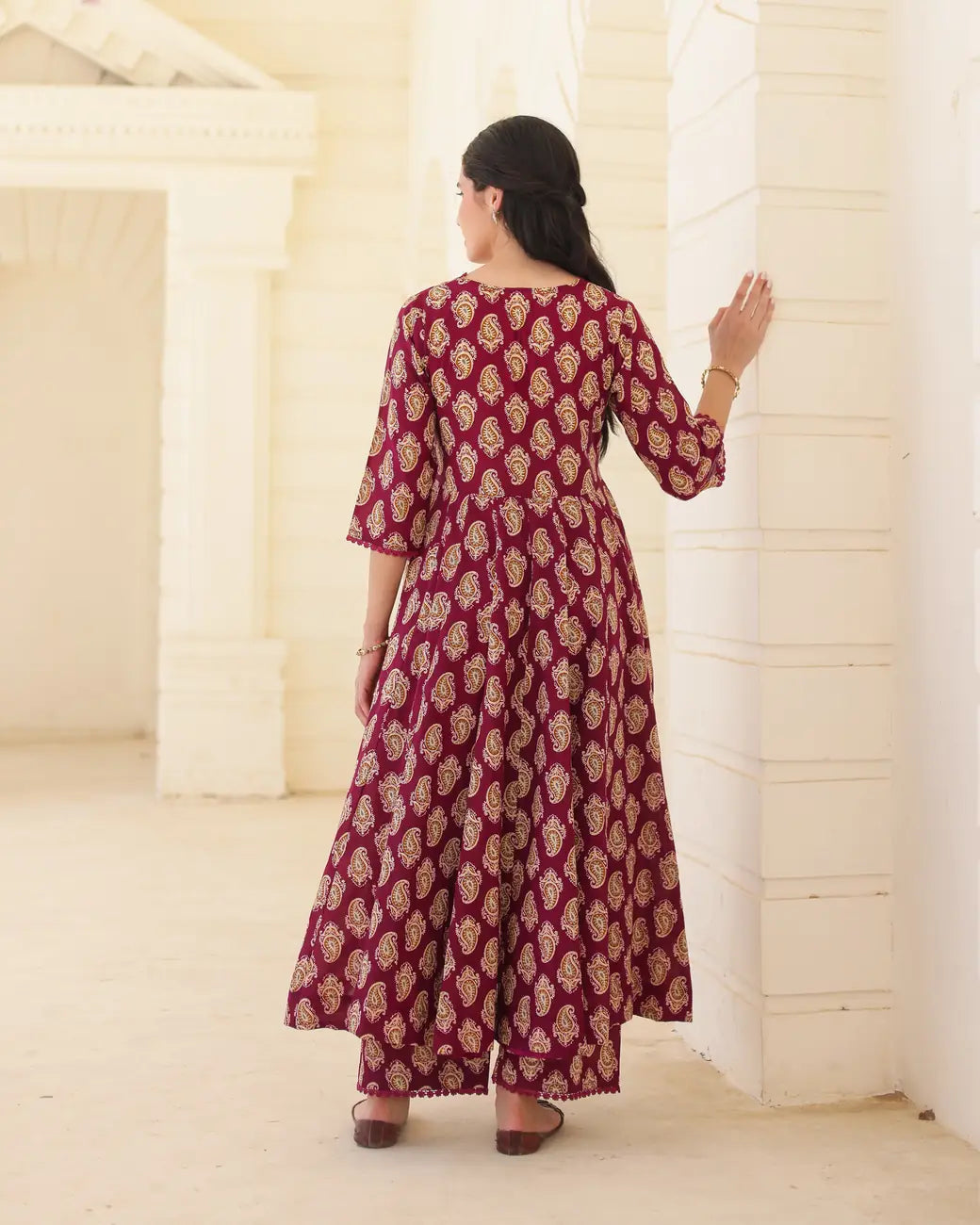Royal Paisley Handblock Cotton Anarkali Suit Set with Kota Doria Dupatta - AS-TTME-34 (2)