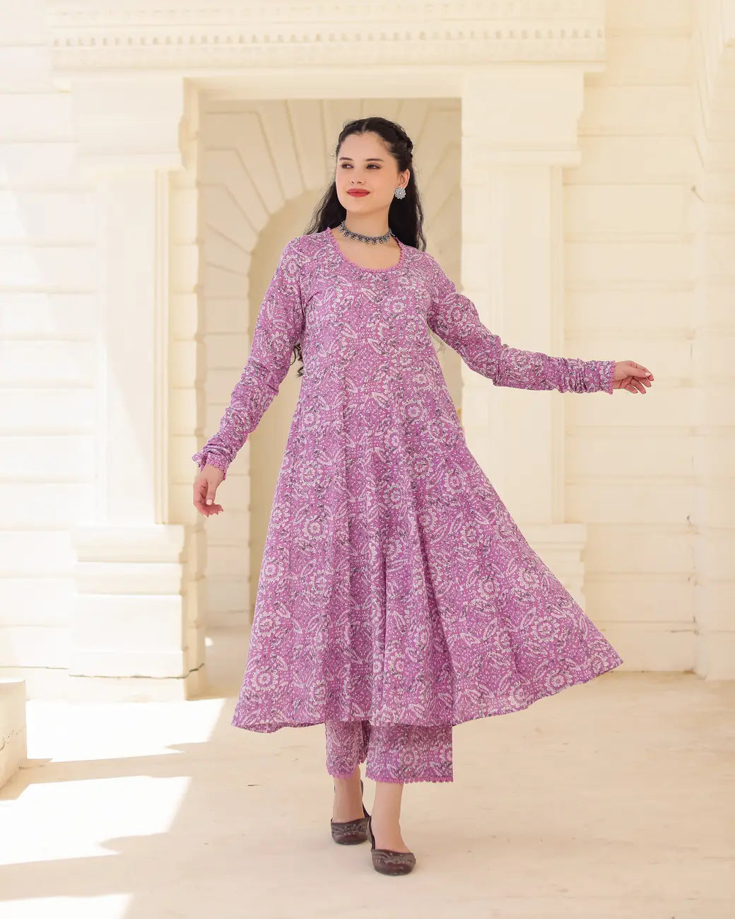 Handblock Lavender heritage Cotton Suit Set with Kota Doria Dupatta - AS-TTME-37 (2)
