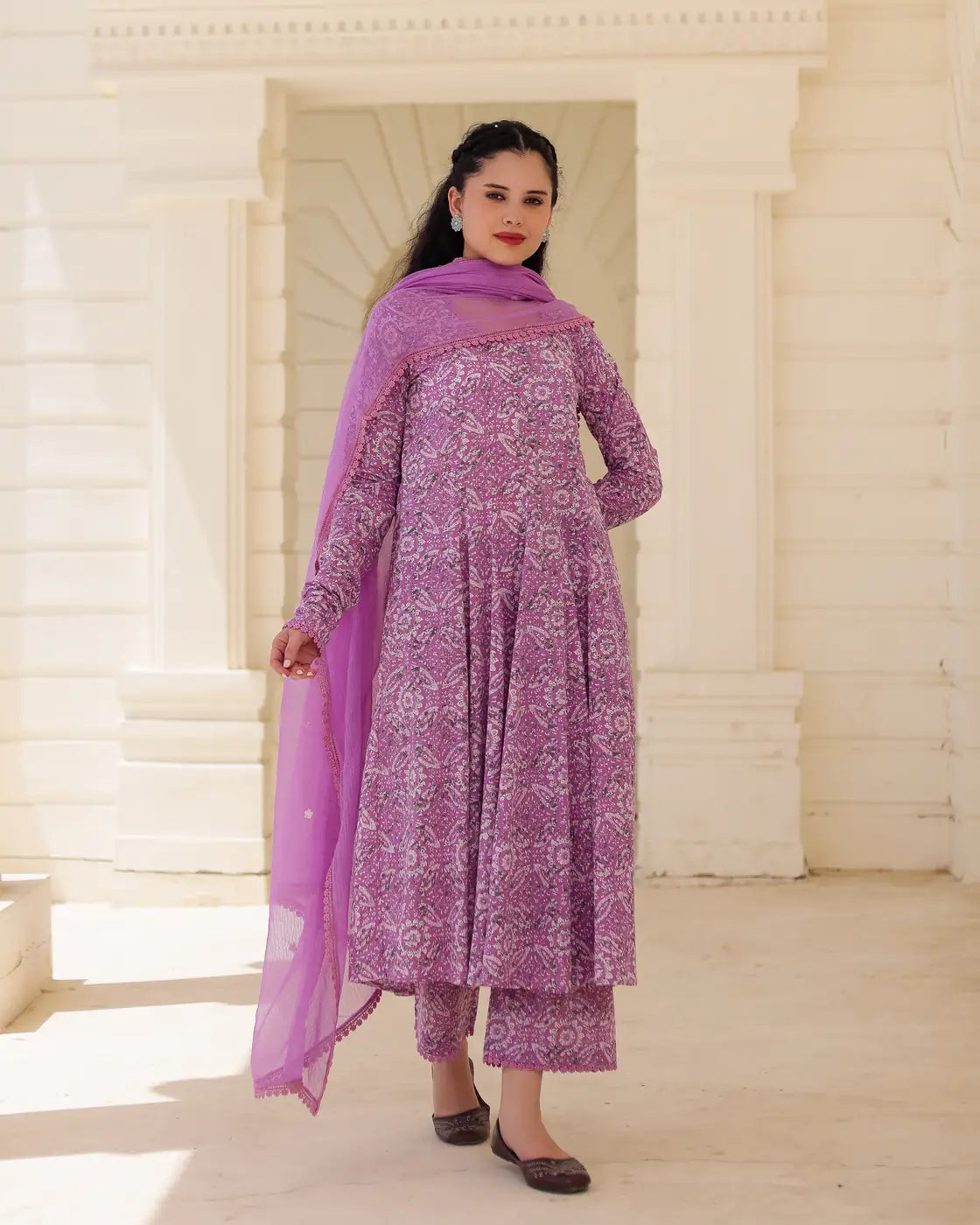 Handblock Lavender heritage Cotton Suit Set with Kota Doria Dupatta - AS-TTME-37 (6)