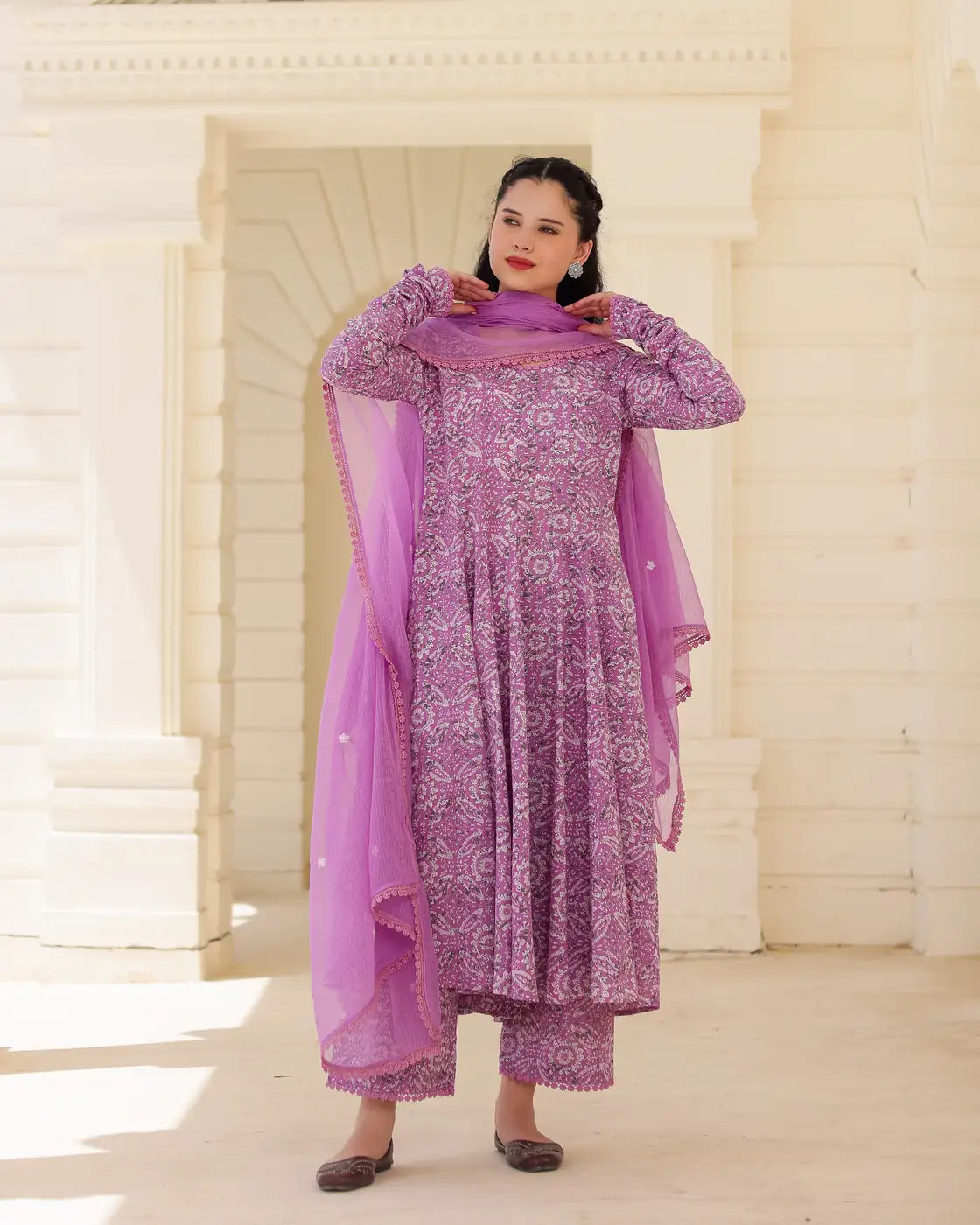 Handblock Lavender heritage Cotton Suit Set with Kota Doria Dupatta - AS-TTME-37 (7)