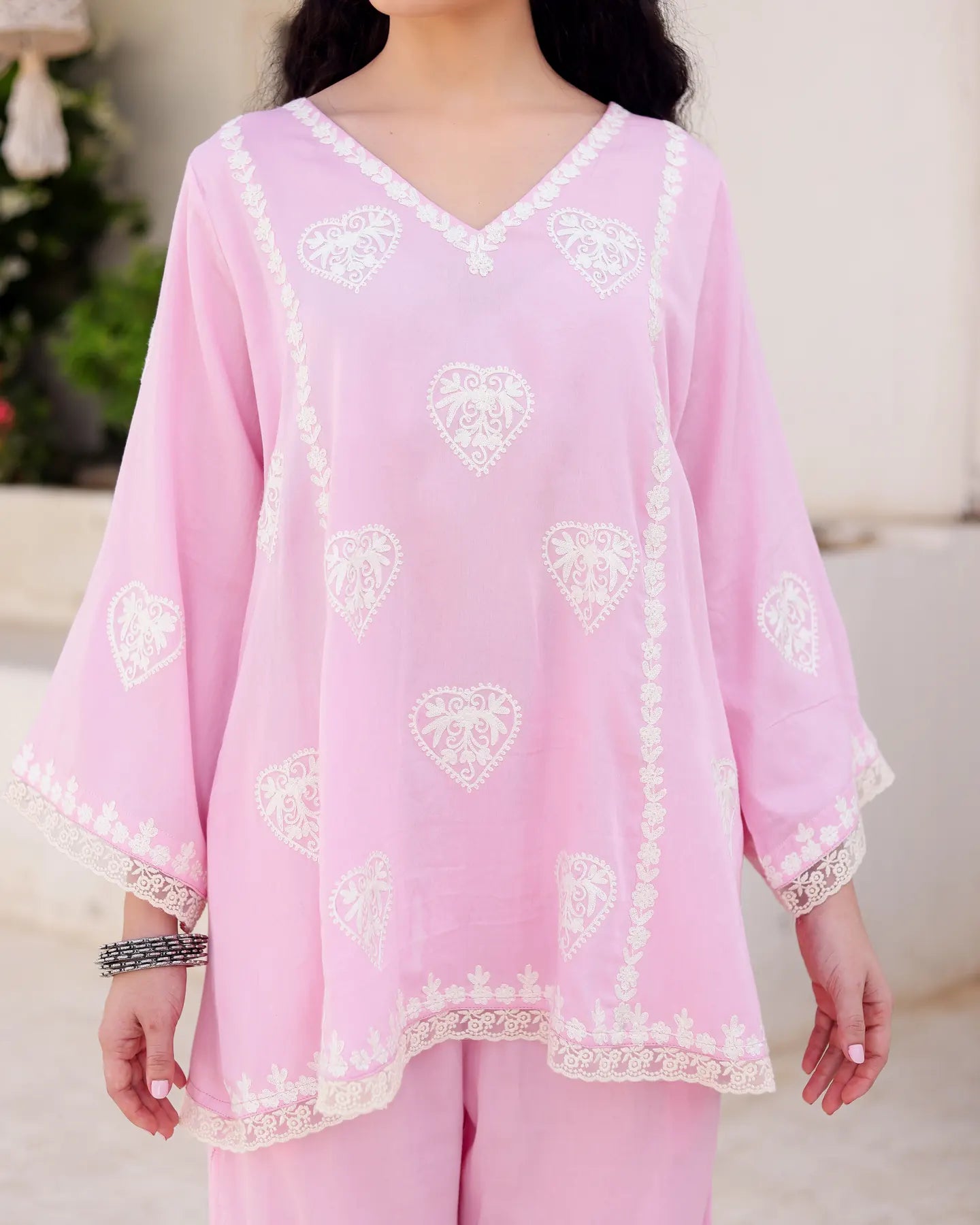 Gulzaar Blush Pink Cotton Satin Aari Embroidered Kurta Palazzo Set - AS-TTME-3 (5)