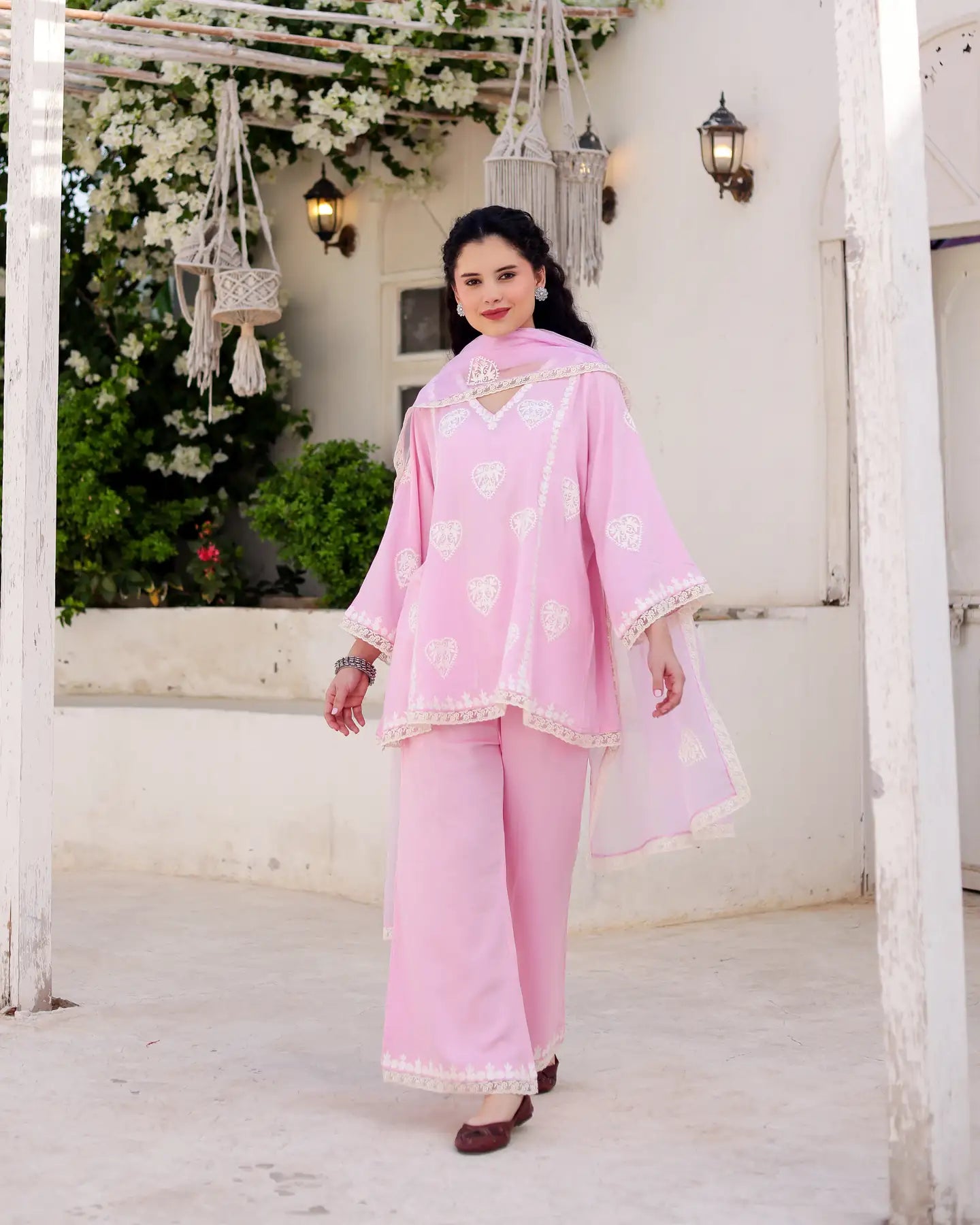 Gulzaar Blush Pink Cotton Satin Aari Embroidered Kurta Palazzo Set - AS-TTME-3 (6)