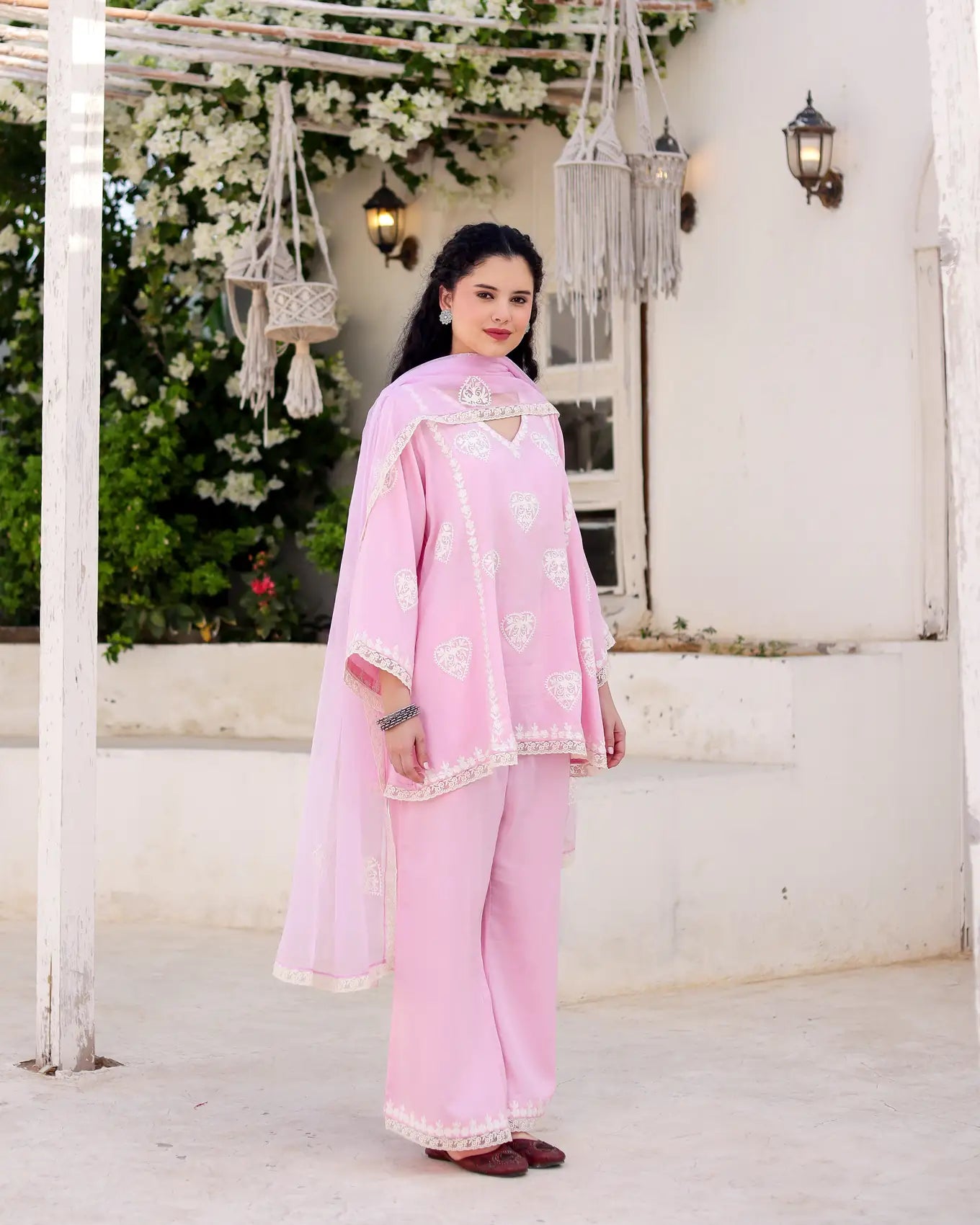 Gulzaar Blush Pink Cotton Satin Aari Embroidered Kurta Palazzo Set - AS-TTME-3 (7)