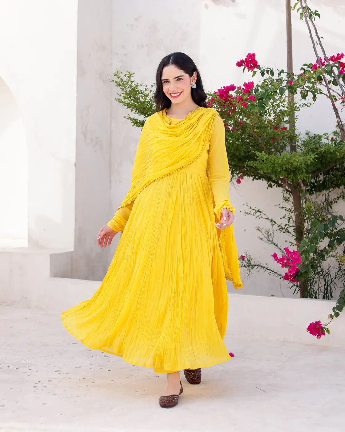 Abeer Yellow Cotton Mulmul Anarkali Dress with Taari Embroidered Dupatta - AS-TTME-4 (4)