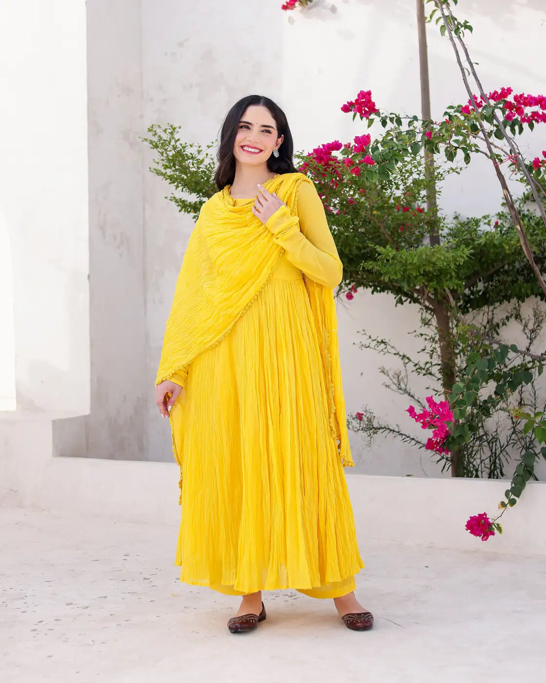 Abeer Yellow Cotton Mulmul Anarkali Dress with Taari Embroidered Dupatta - AS-TTME-4 (6)