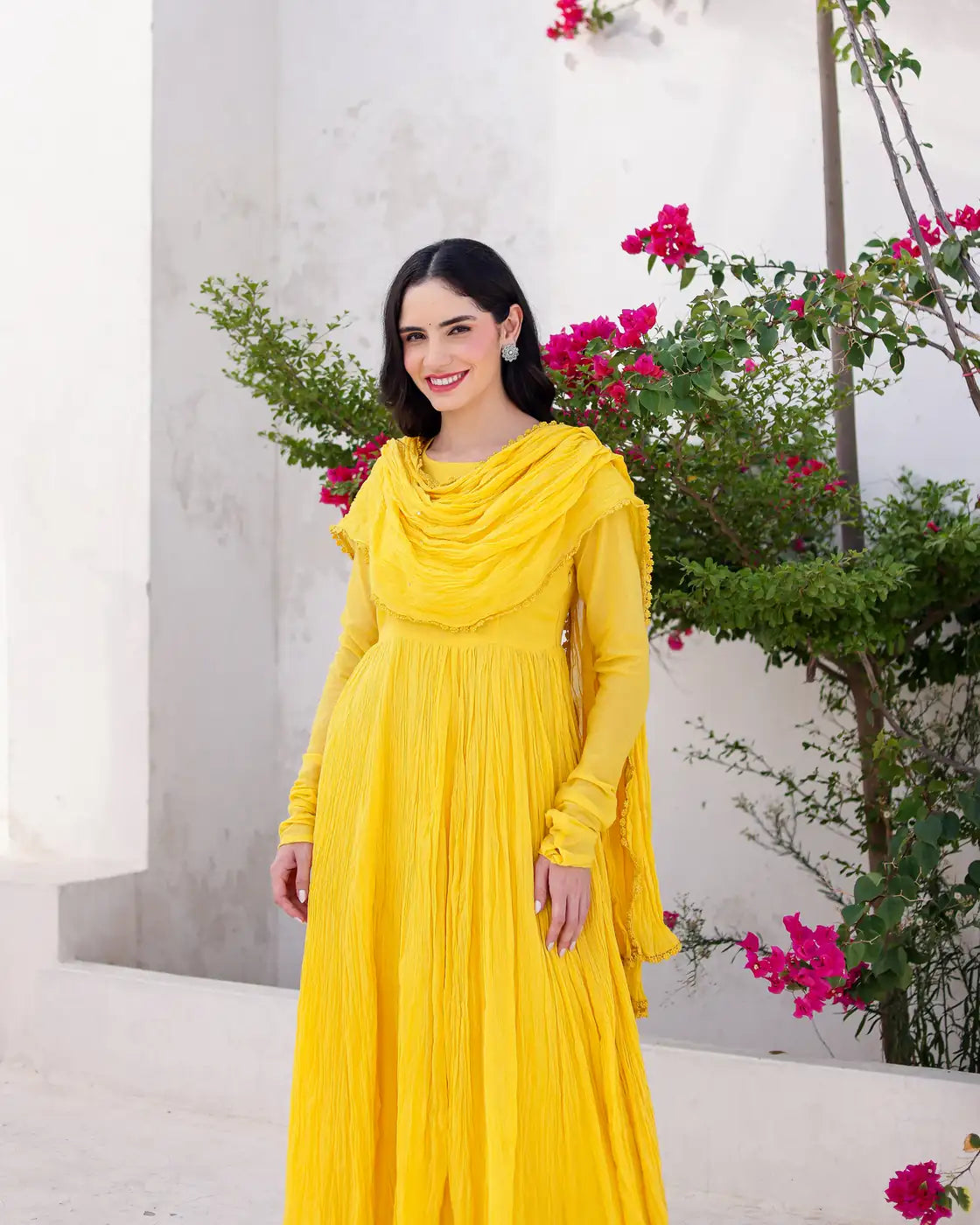 Abeer Yellow Cotton Mulmul Anarkali Dress with Taari Embroidered Dupatta - AS-TTME-4 (8)