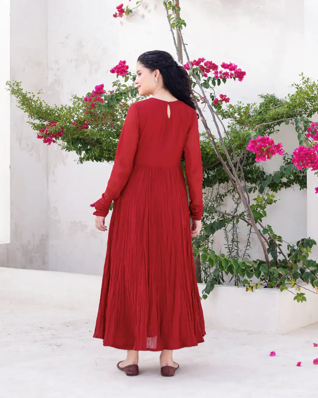 Mehraya Maroon Cotton Mulmul Anarkali Dress with Draped Dupatta - AS-TTME-5 (3)