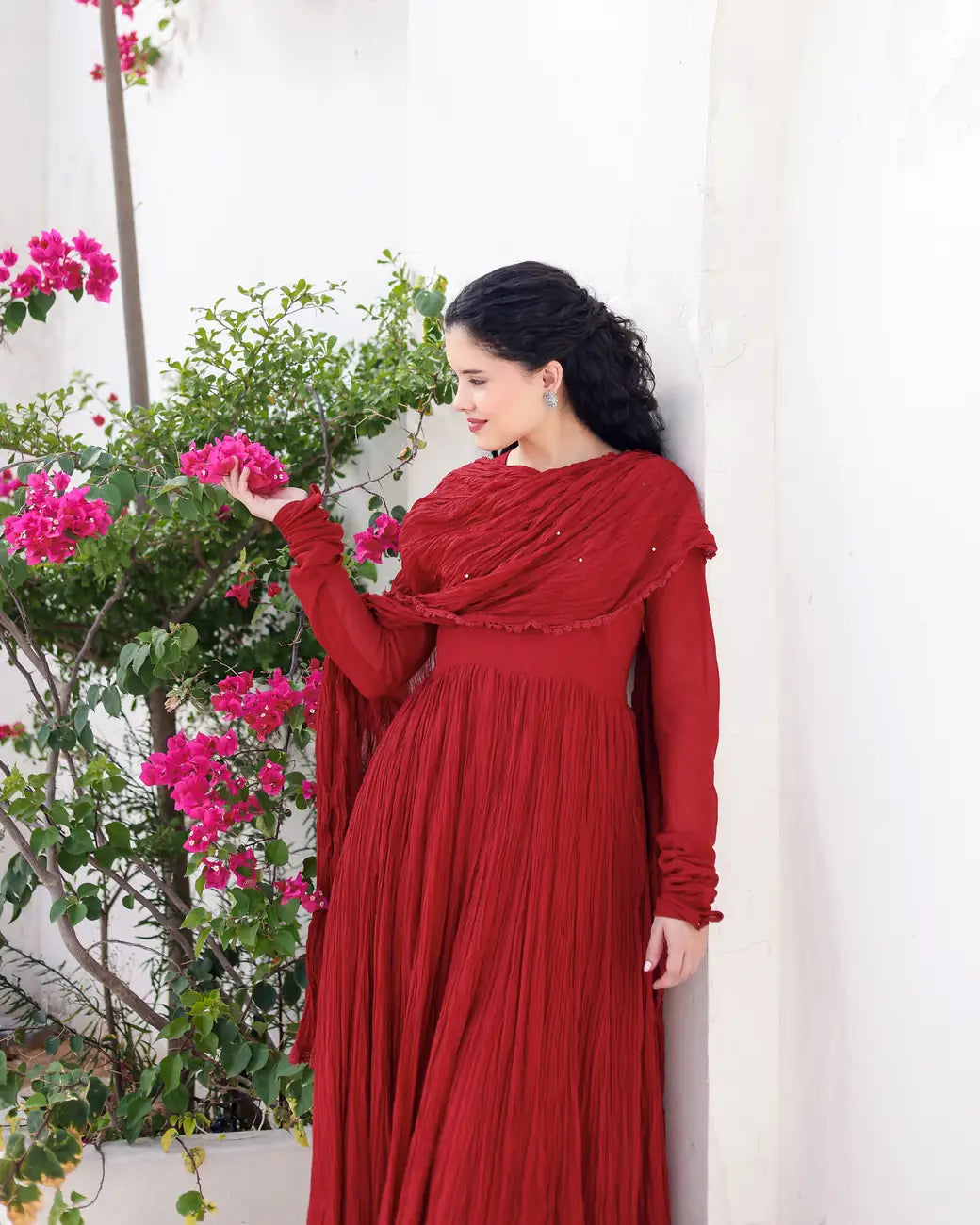 Mehraya Maroon Cotton Mulmul Anarkali Dress with Draped Dupatta - AS-TTME-5 (7)