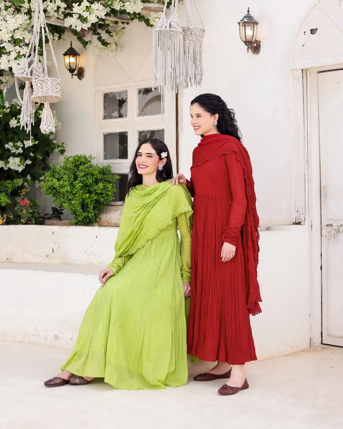 Zamrud Pistachio Green Cotton Mulmul Anarkali Set with Draped Dupatta - AS-TTME-6 (2)