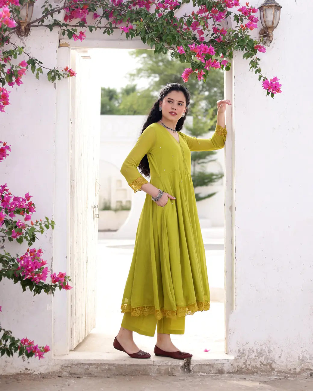 Zariya Pistachio Cotton Mulmul Taari Embroidered Anarkali Suit Set - AS-TTME-7 (4)