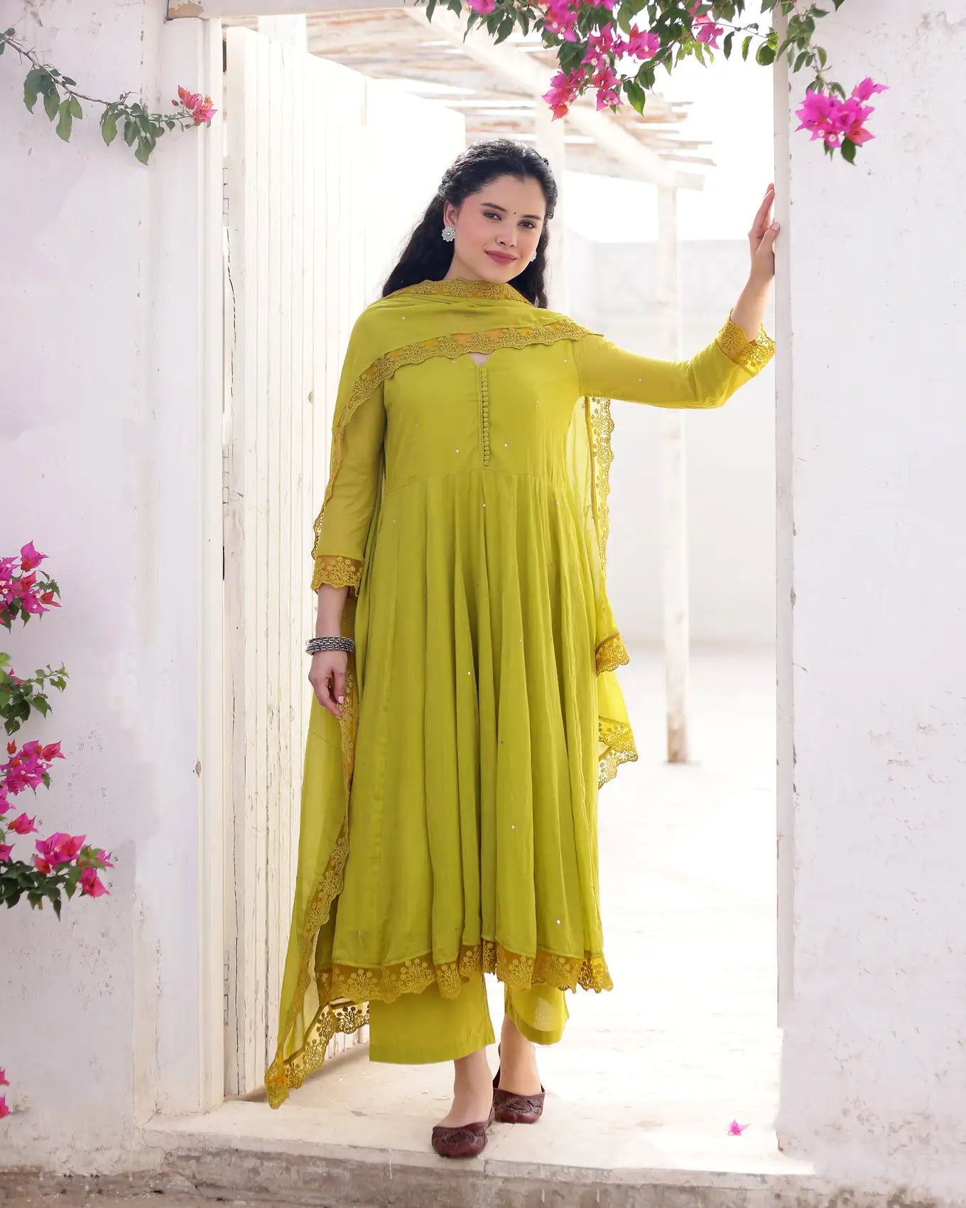 Zariya Pistachio Cotton Mulmul Taari Embroidered Anarkali Suit Set - AS-TTME-7 (7)