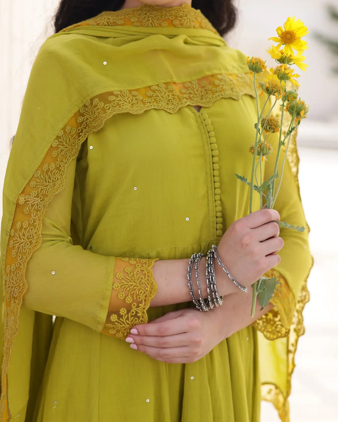 Zariya Pistachio Cotton Mulmul Taari Embroidered Anarkali Suit Set - AS-TTME-7 (9)