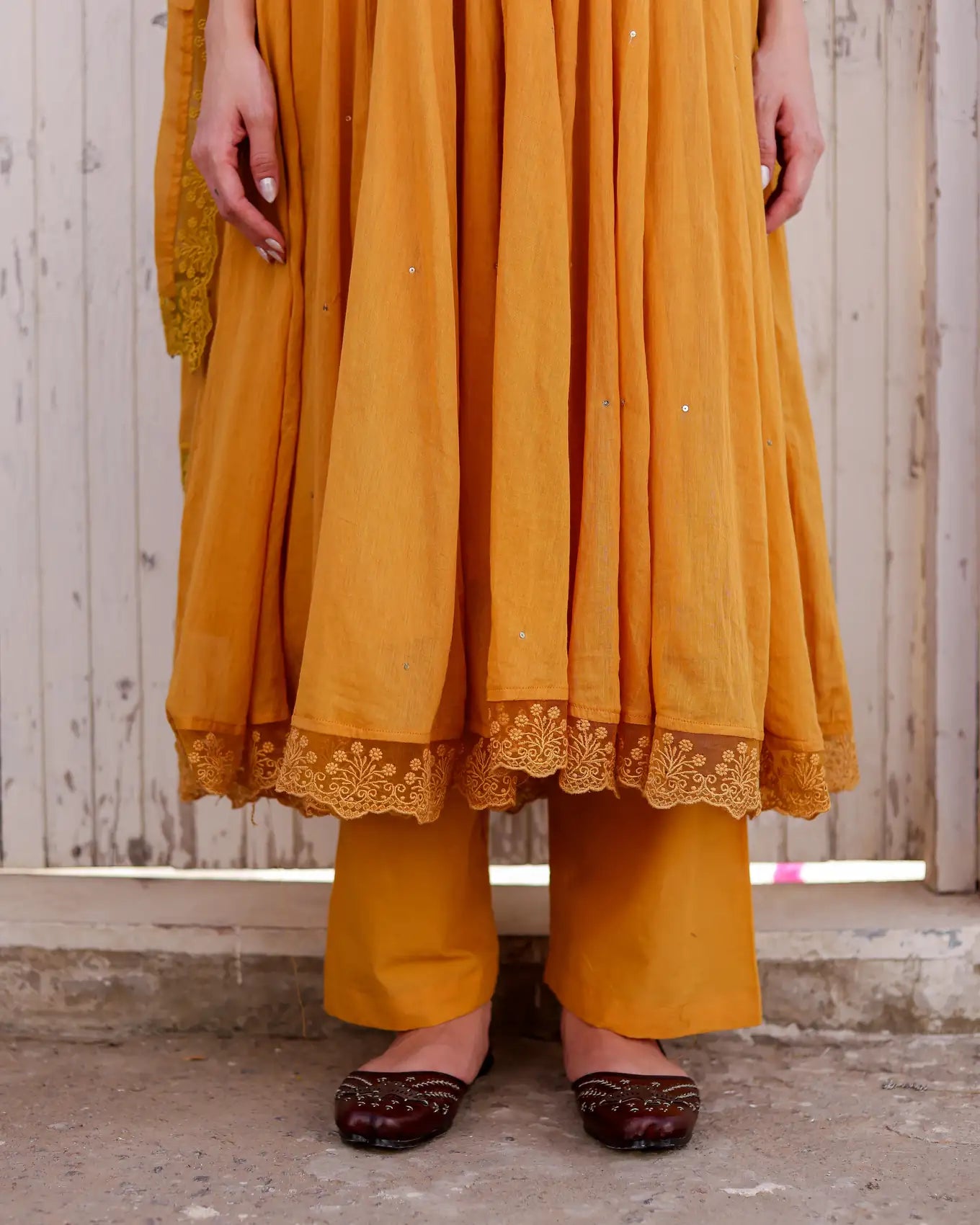 Amaltaas Golden Mustard Cotton Mulmul Anarkali Suit Set with mulmul Dupatta - AS-TTME-8 (1)
