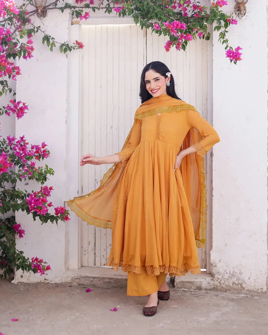 Amaltaas Golden Mustard Cotton Mulmul Anarkali Suit Set with mulmul Dupatta - AS-TTME-8 (5)