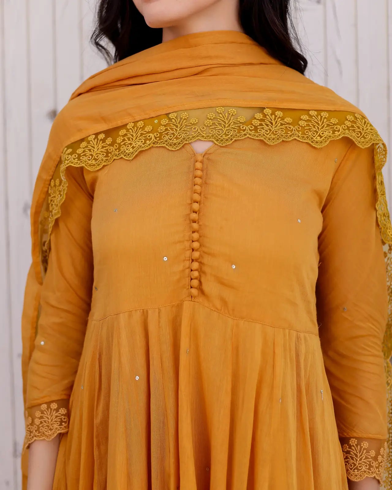 Amaltaas Golden Mustard Cotton Mulmul Anarkali Suit Set with mulmul Dupatta - AS-TTME-8 (8)