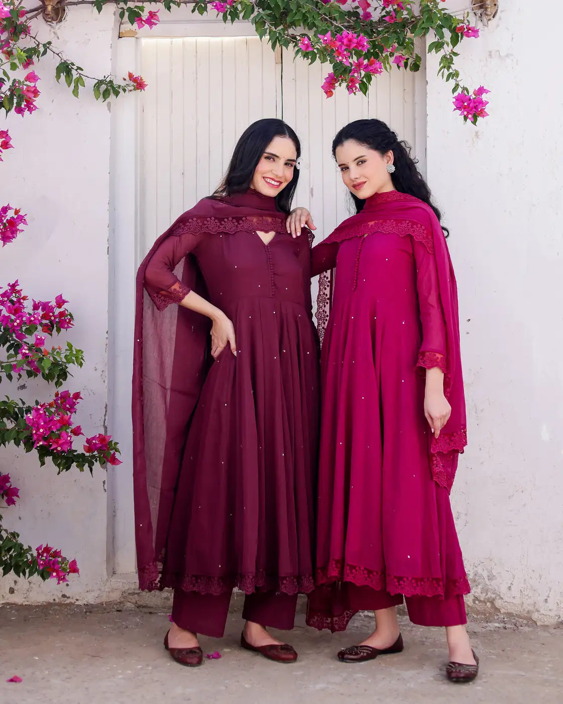 Dahlia Magenta Cotton Mulmul Taari Embroidered Anarkali Suit Set - AS-TTME-9 (1)