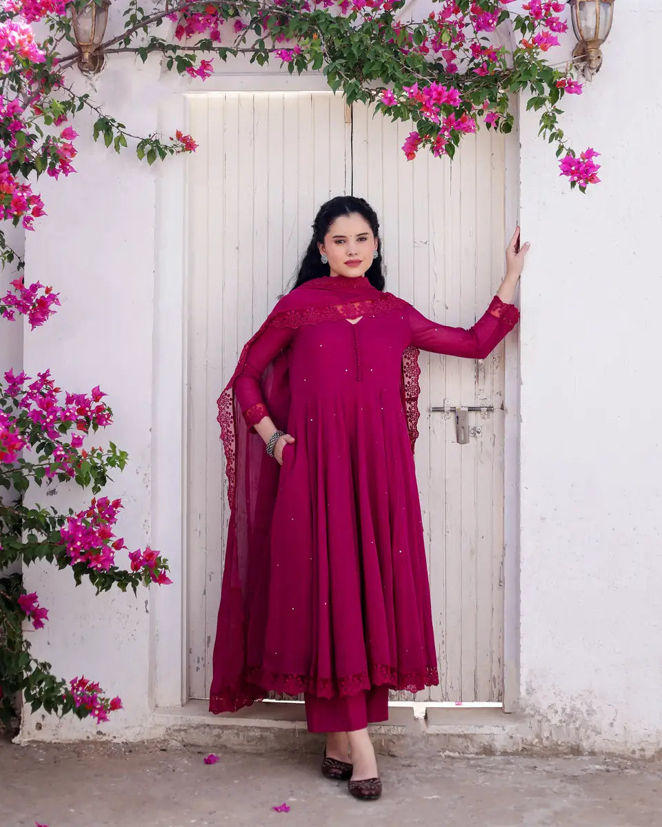 Dahlia Magenta Cotton Mulmul Taari Embroidered Anarkali Suit Set - AS-TTME-9 (5)