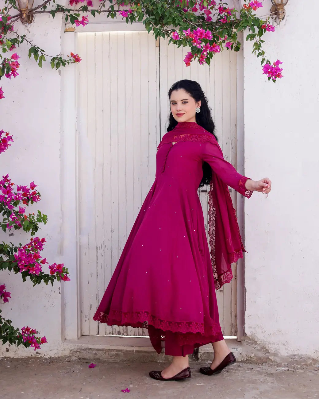 Dahlia Magenta Cotton Mulmul Taari Embroidered Anarkali Suit Set - AS-TTME-9 (6)