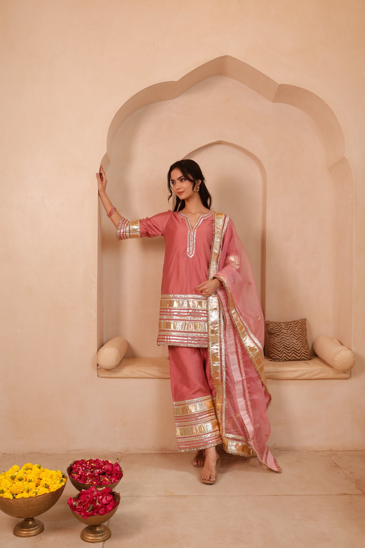Sitara Rose Pink Gota Festive Suit Set - Image 1