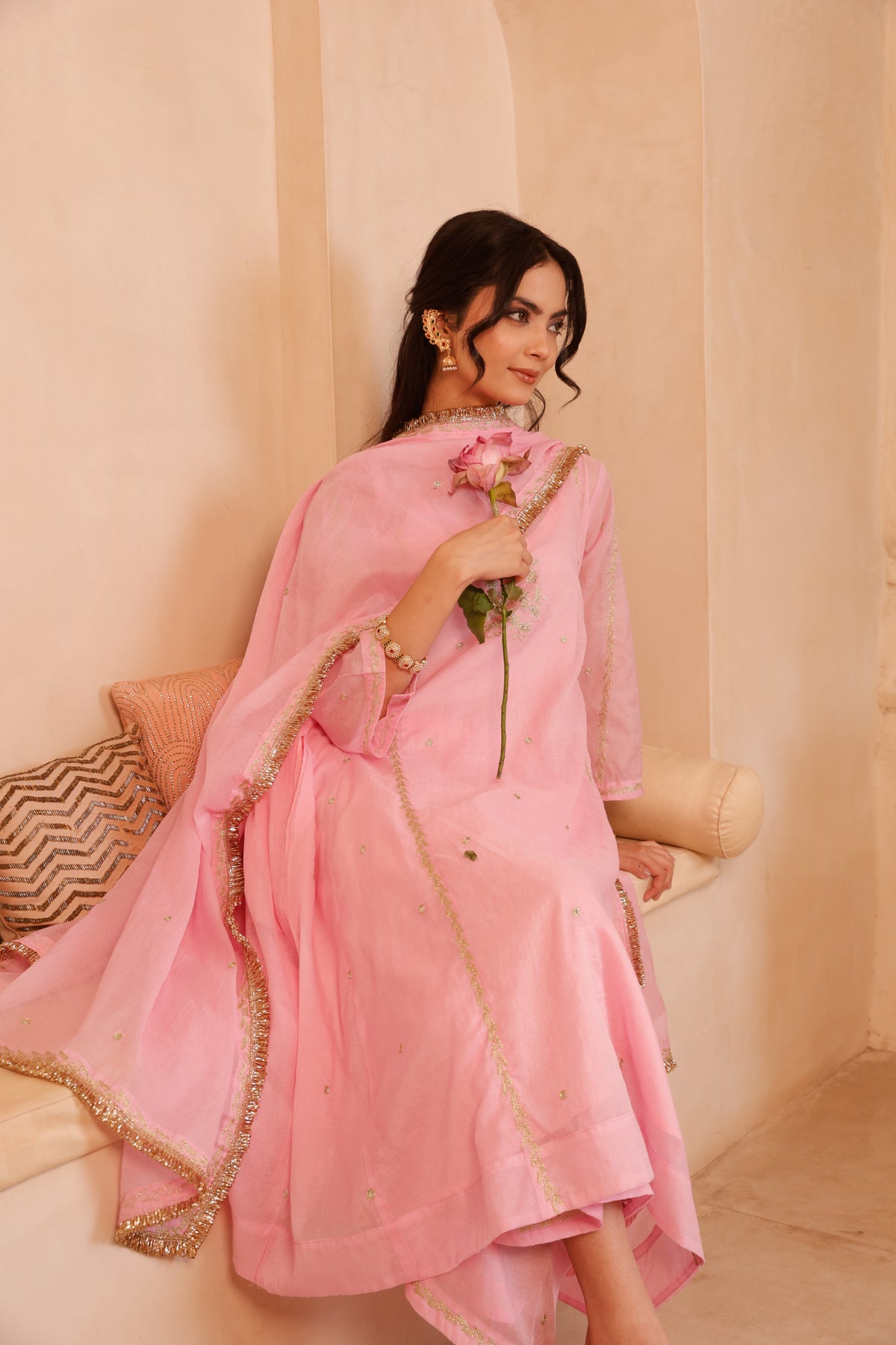 Noor  Gulabi Chanderi Suit Set - Image 1