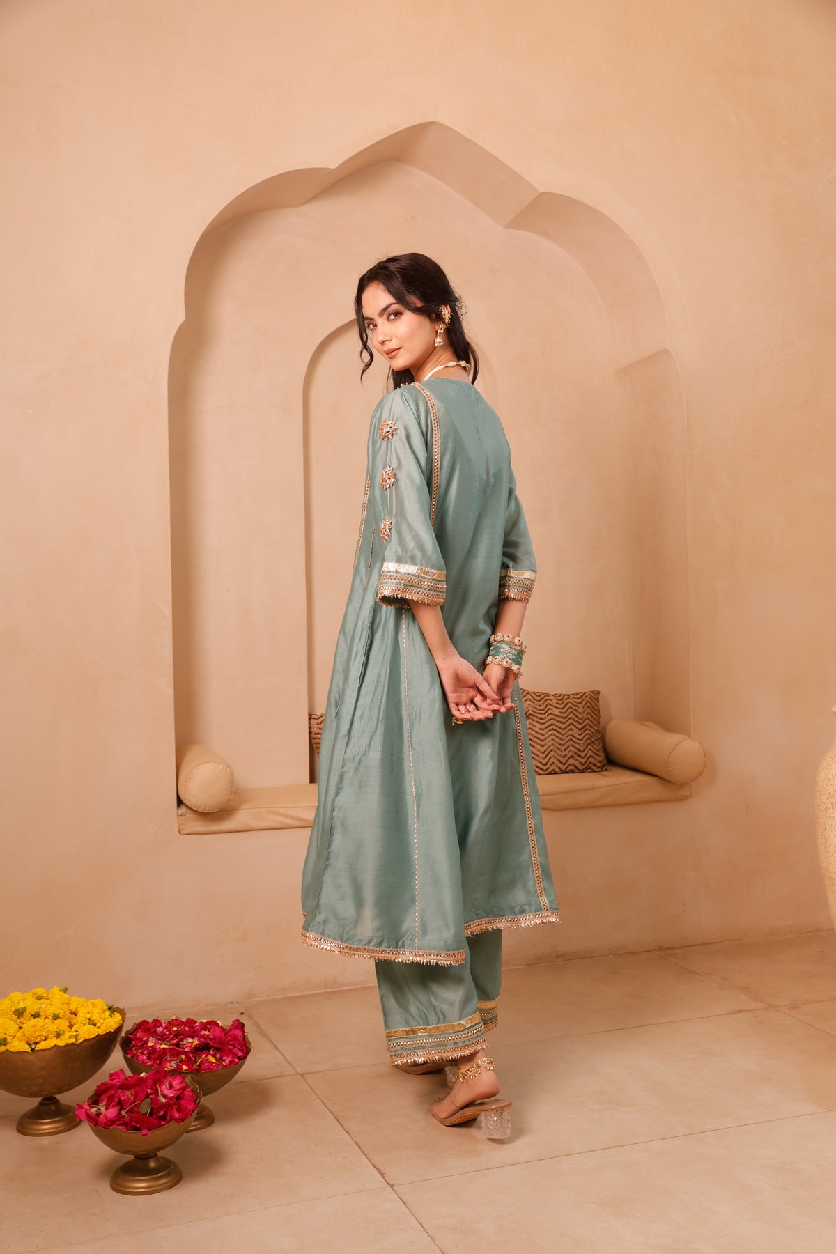 Gulnaar Sage Green Festive Suit Set - Image 2