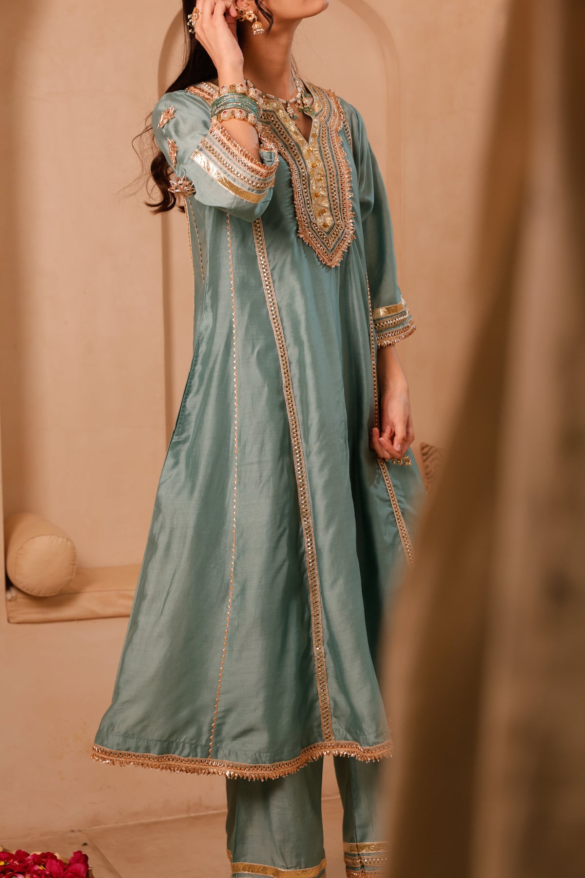 Gulnaar Sage Green Festive Suit Set - Image 6