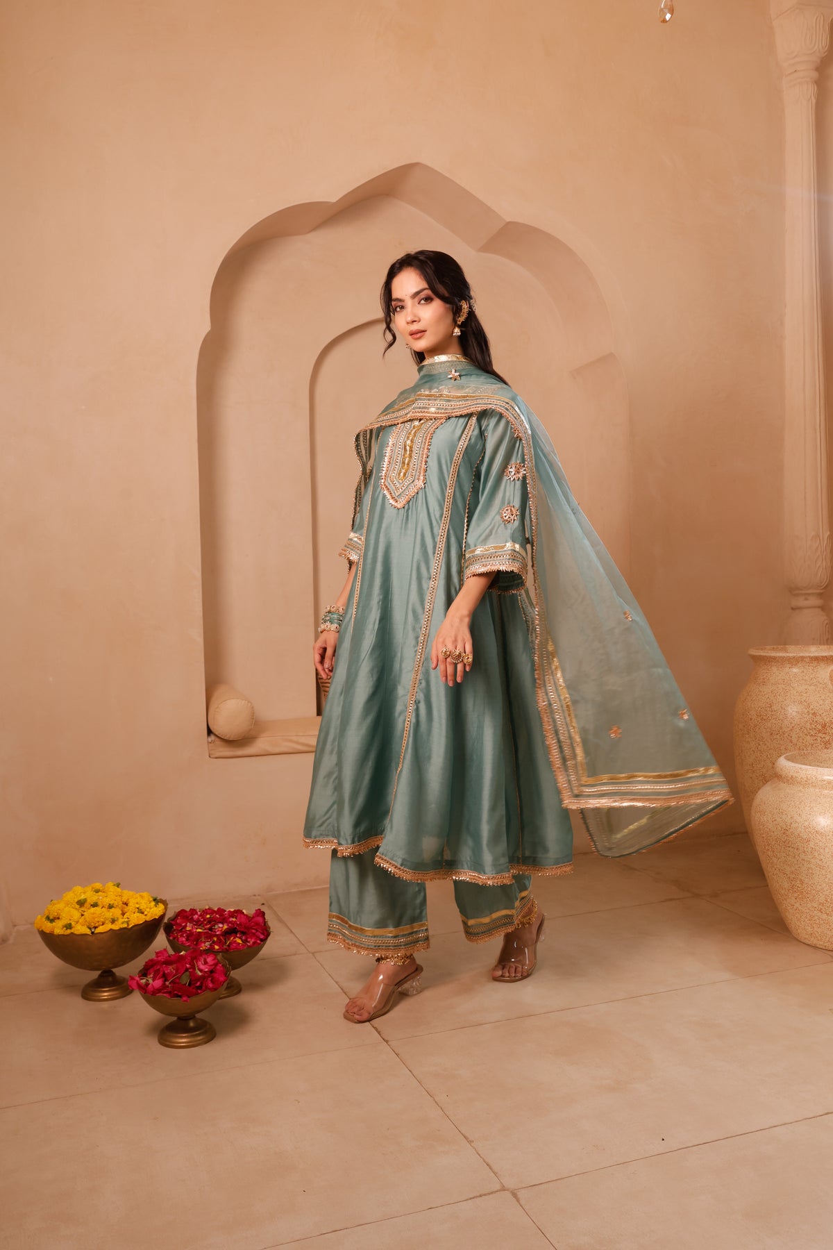 Gulnaar Sage Green Festive Suit Set - Image 7