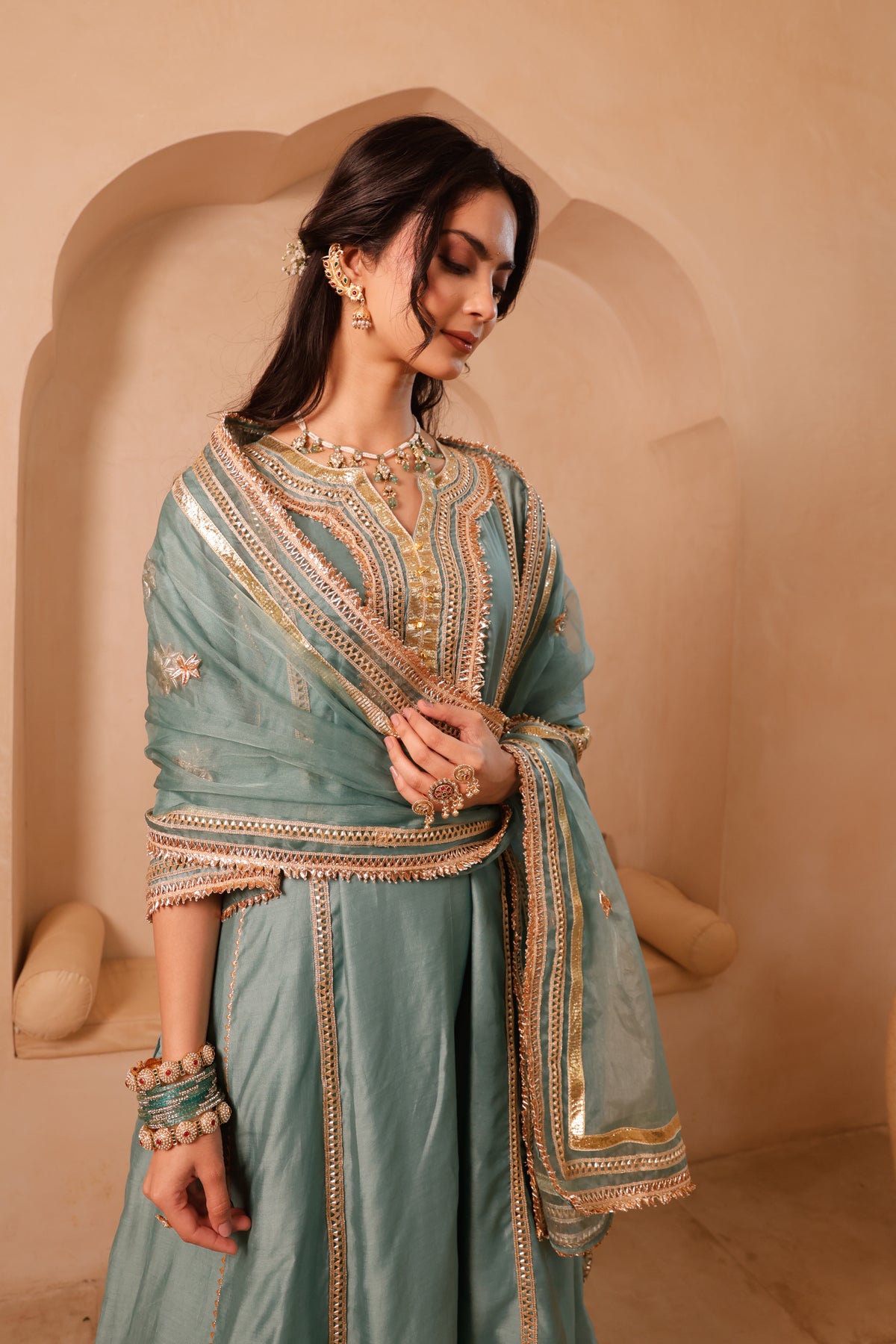 Gulnaar Sage Green Festive Suit Set - Image 12