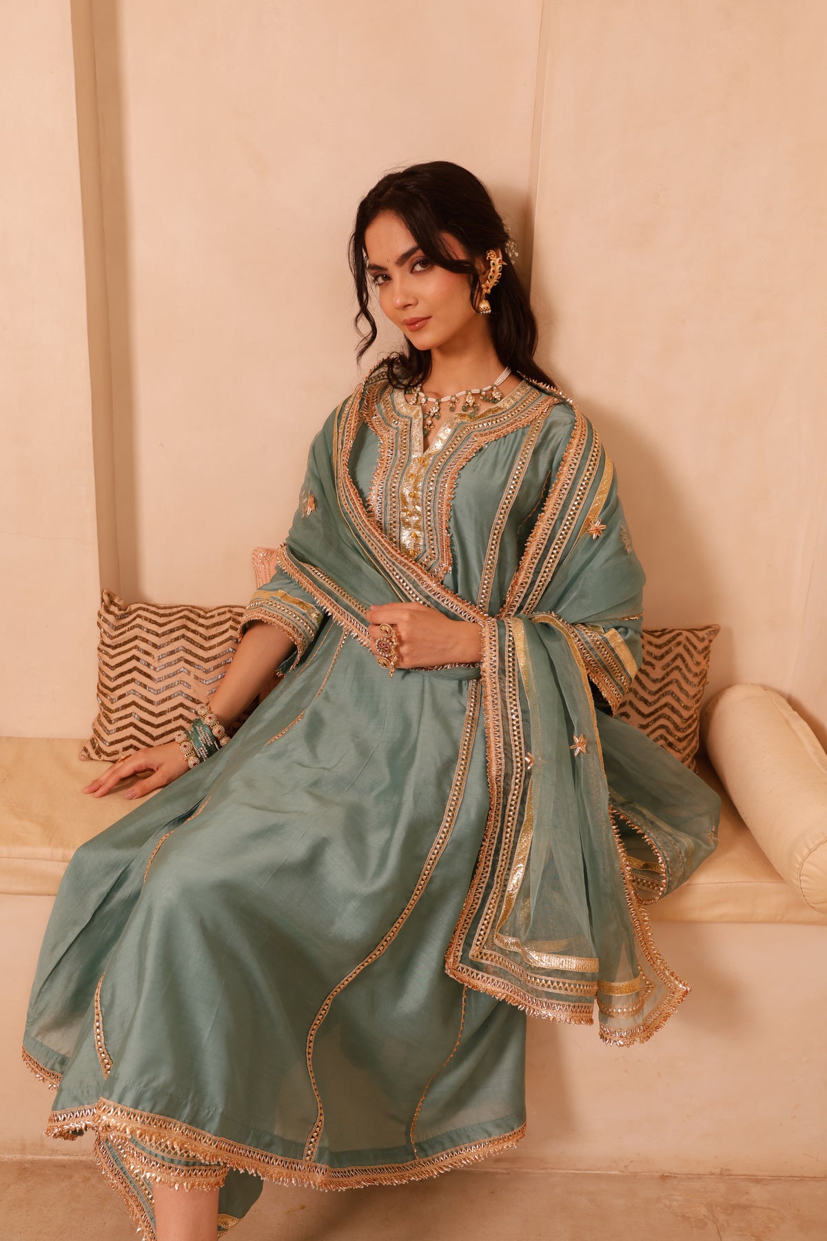 Gulnaar Sage Green Festive Suit Set - Image 16