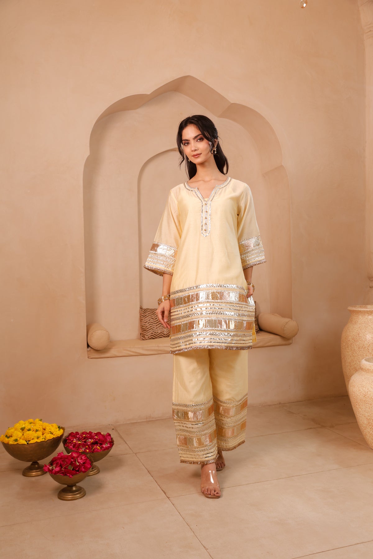 Sitara light yellow Gota Festive Suit Set - Image 3