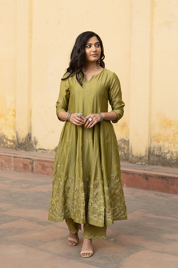 Mehndi Green Zari Jaal Embroidered Anarkali Suit Set alternate view