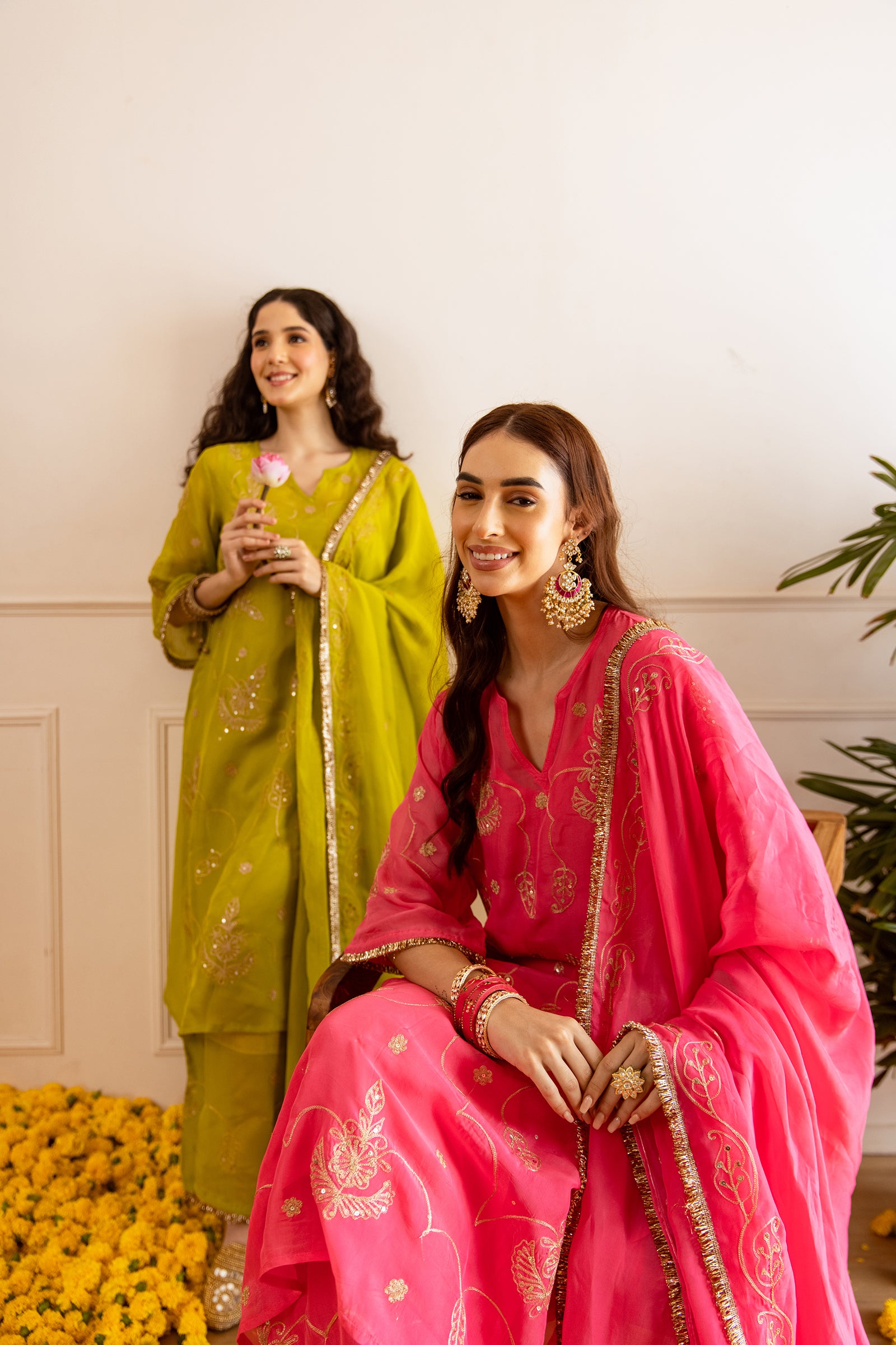 Green Embroidery Viscose Organza Straight Kurta Set - Asrumo