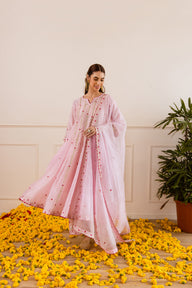 Blush Pink Chanderi Zari Anarkali With Gracefull Flare