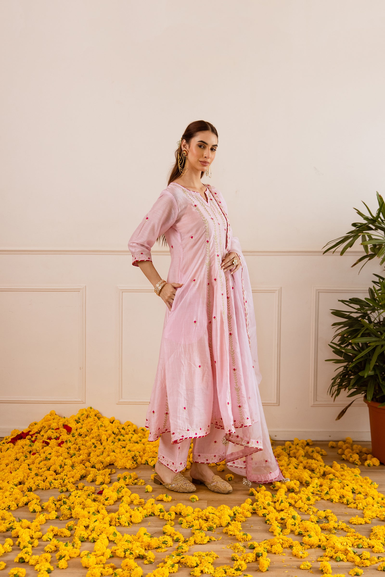 Blush Pink Chanderi Zari Anarkali suit - Asrumo
